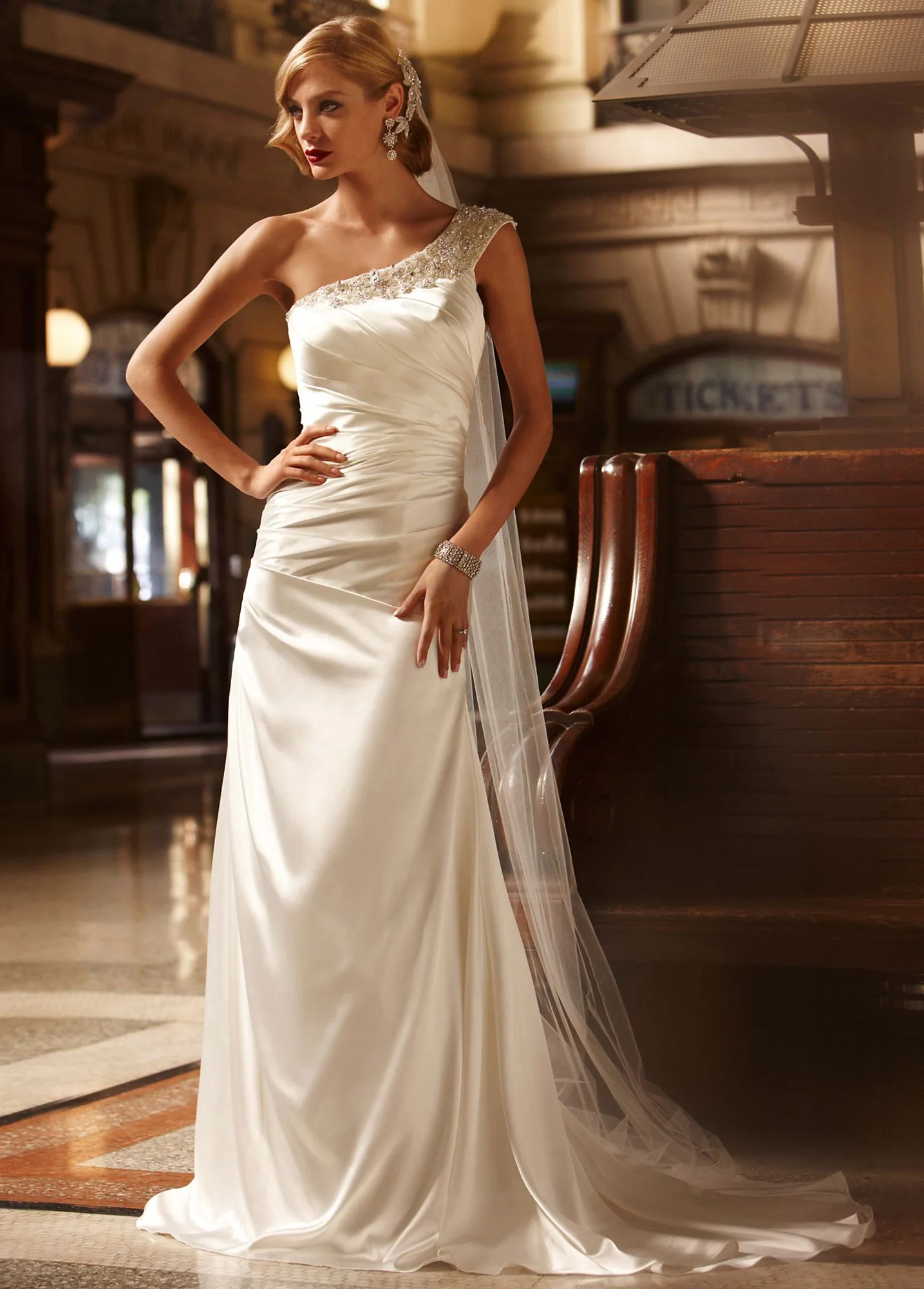 Soft Gown with Ruched Bodice and Embellished Strap - Image 2