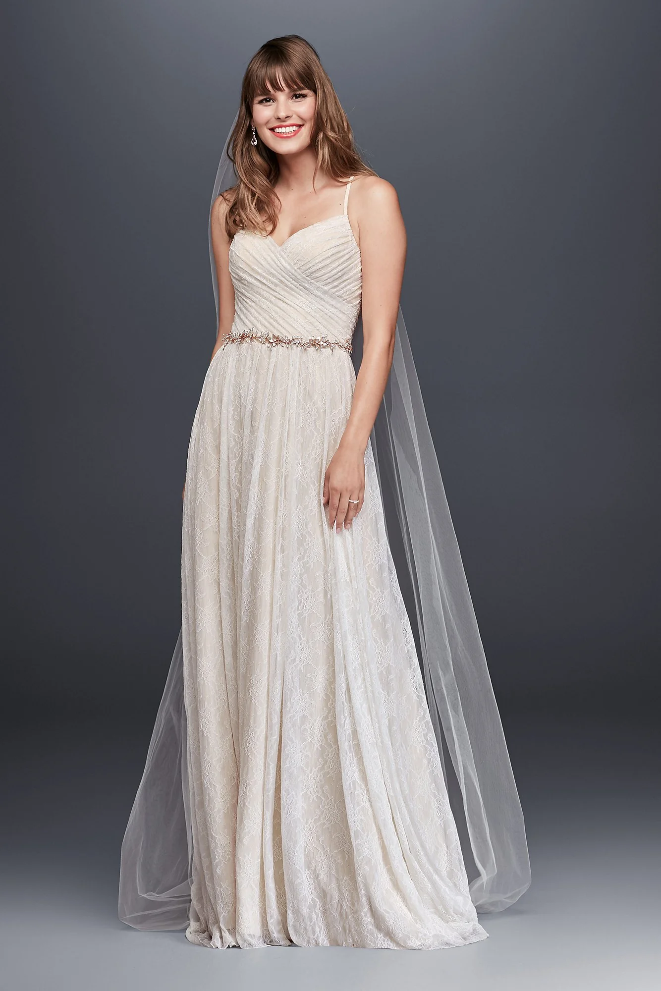 Soft Lace Wedding Dress with Pleated Bodice - Image 10