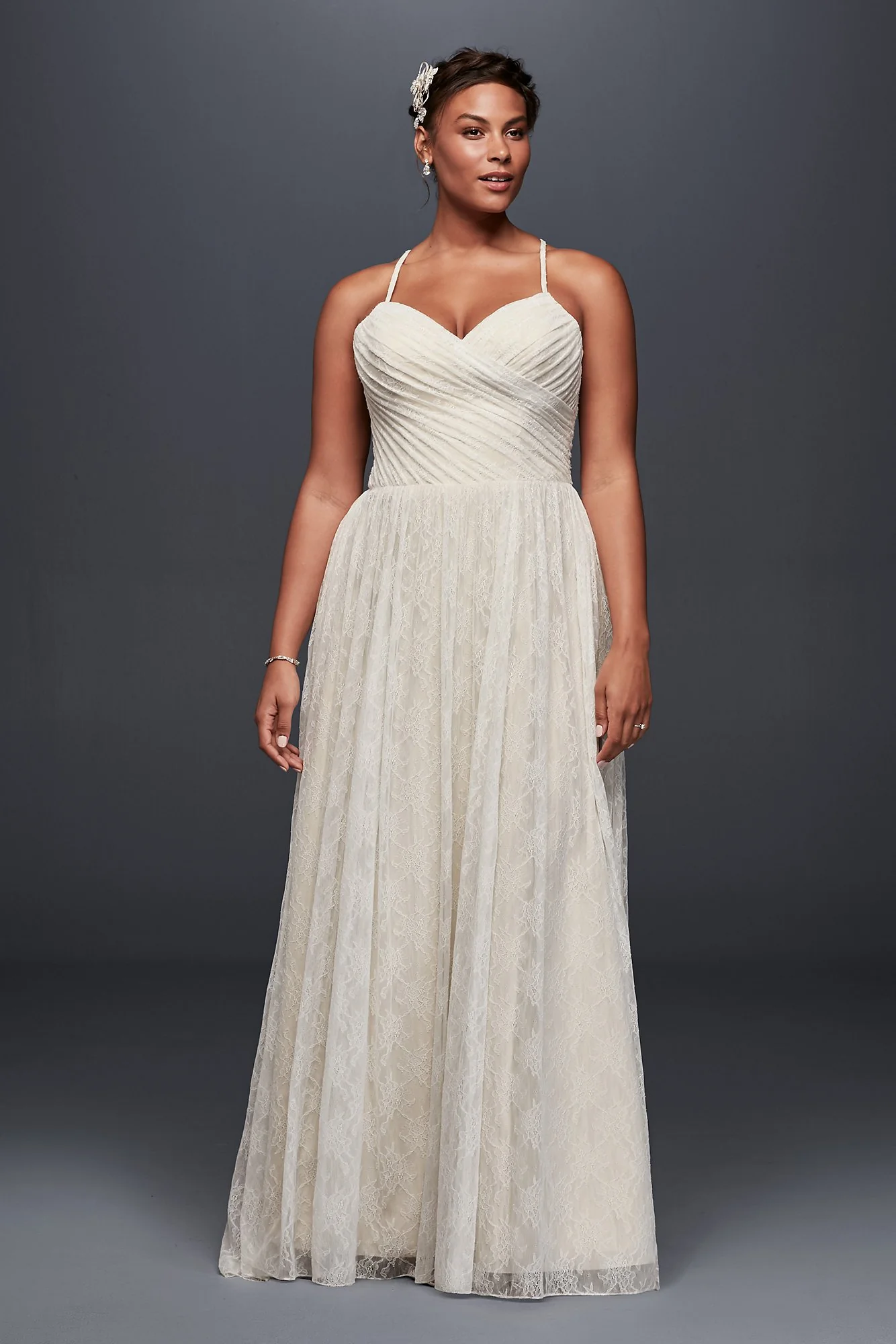 Soft Lace Wedding Dress with Pleated Bodice - Image 6