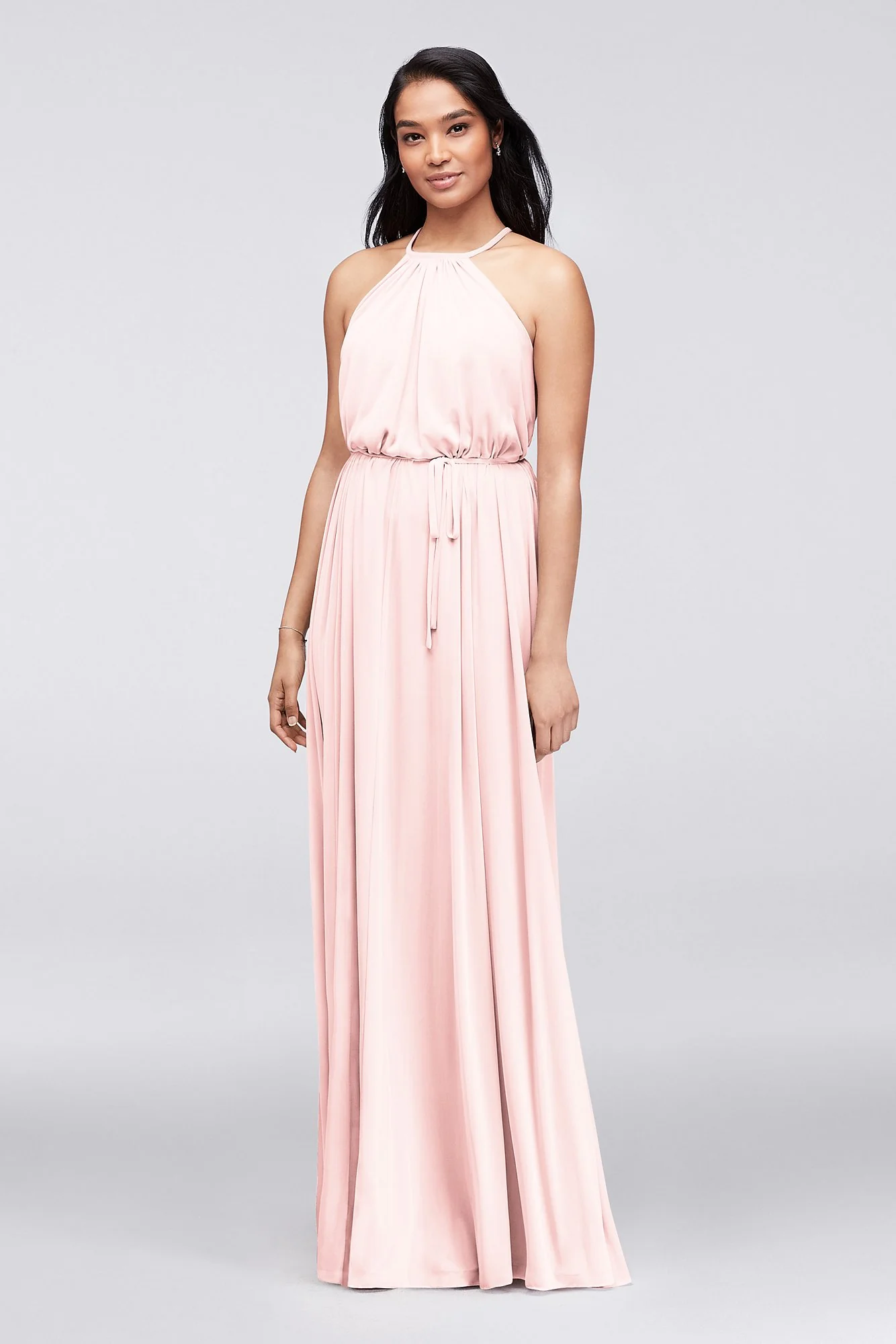 Soft Mesh Halter Bridesmaid Dress with Slim Sash - Image 10