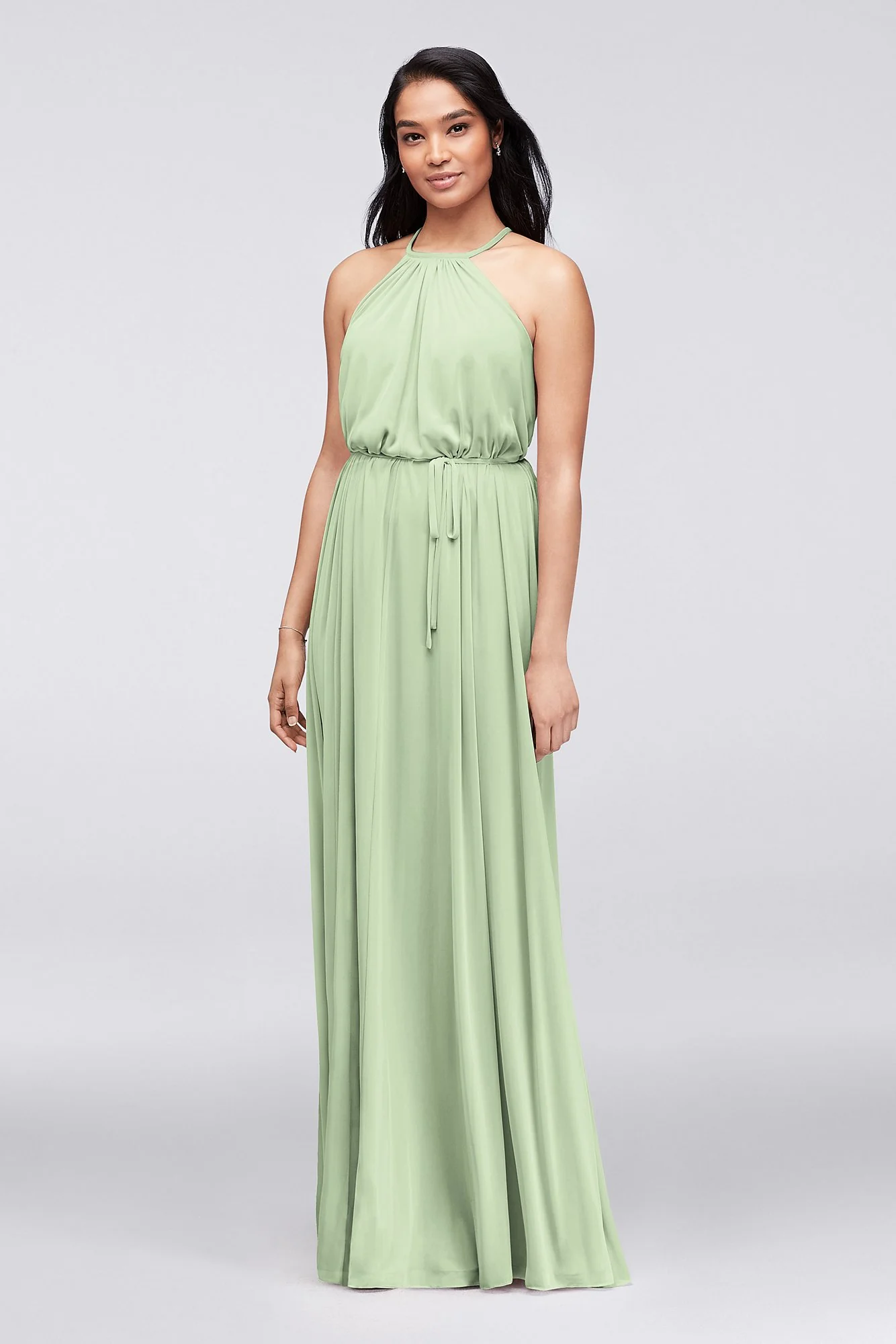 Soft Mesh Halter Bridesmaid Dress with Slim Sash - Image 13