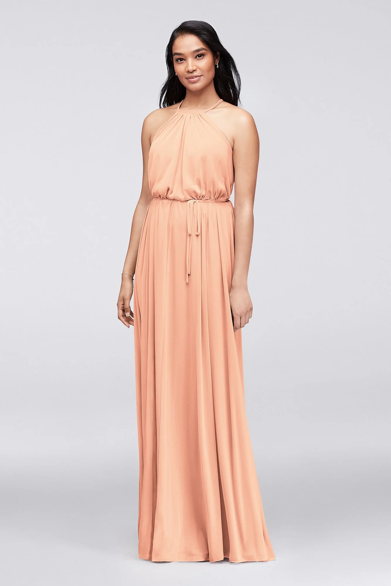 Soft Mesh Halter Bridesmaid Dress with Slim Sash - Image 16