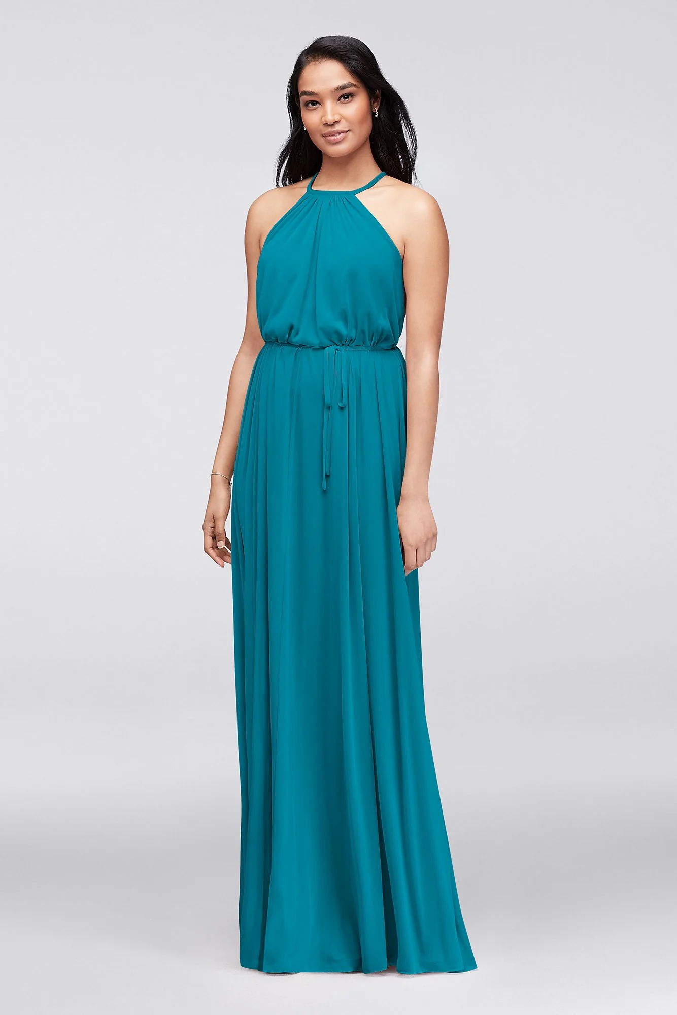 Soft Mesh Halter Bridesmaid Dress with Slim Sash - Image 17