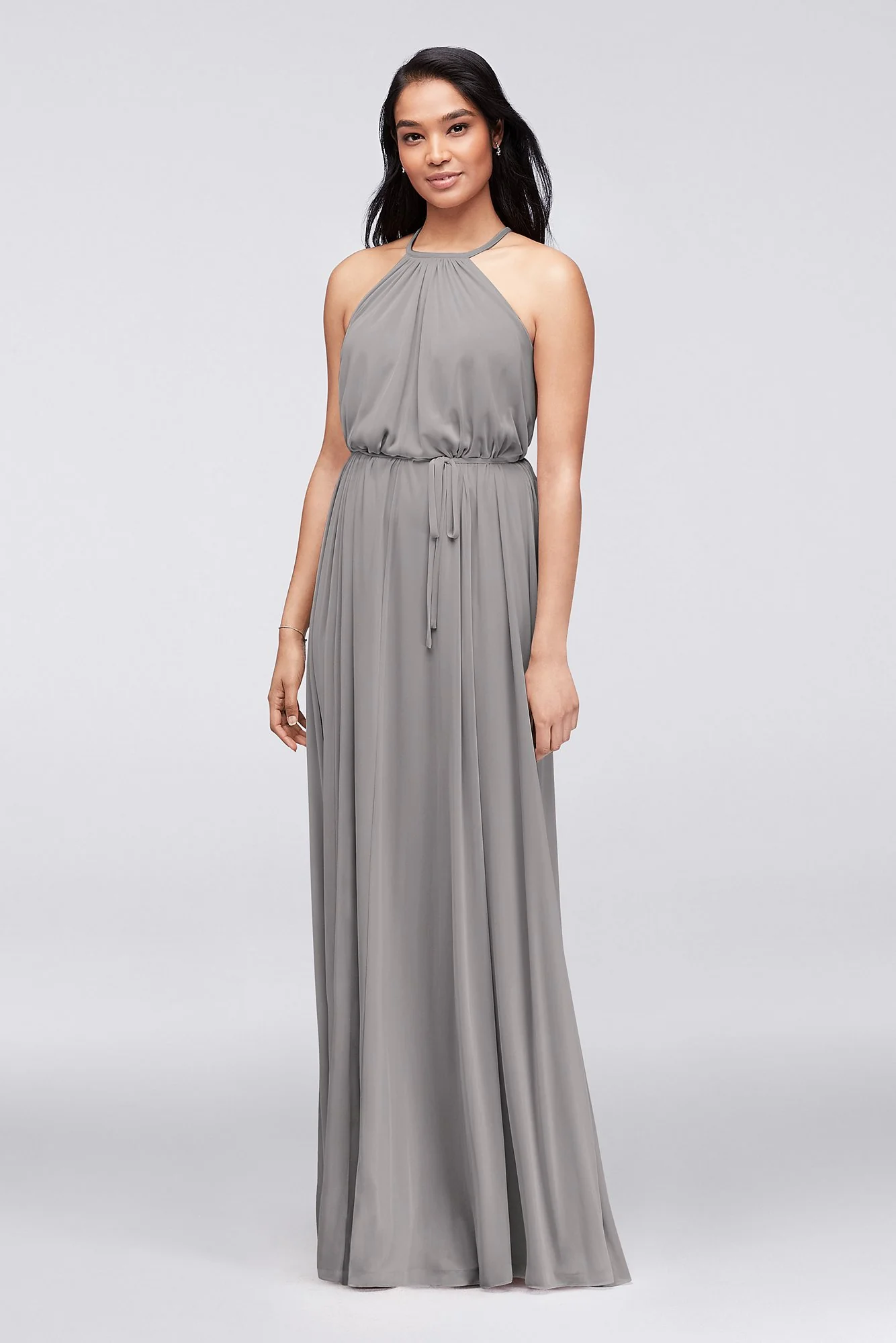 Soft Mesh Halter Bridesmaid Dress with Slim Sash - Image 18