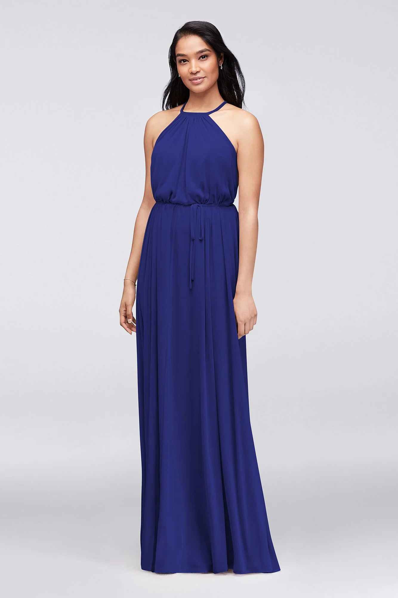 Soft Mesh Halter Bridesmaid Dress with Slim Sash - Image 20