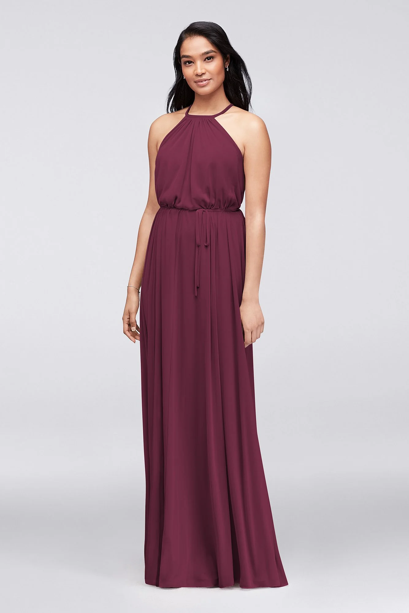 Soft Mesh Halter Bridesmaid Dress with Slim Sash - Image 21