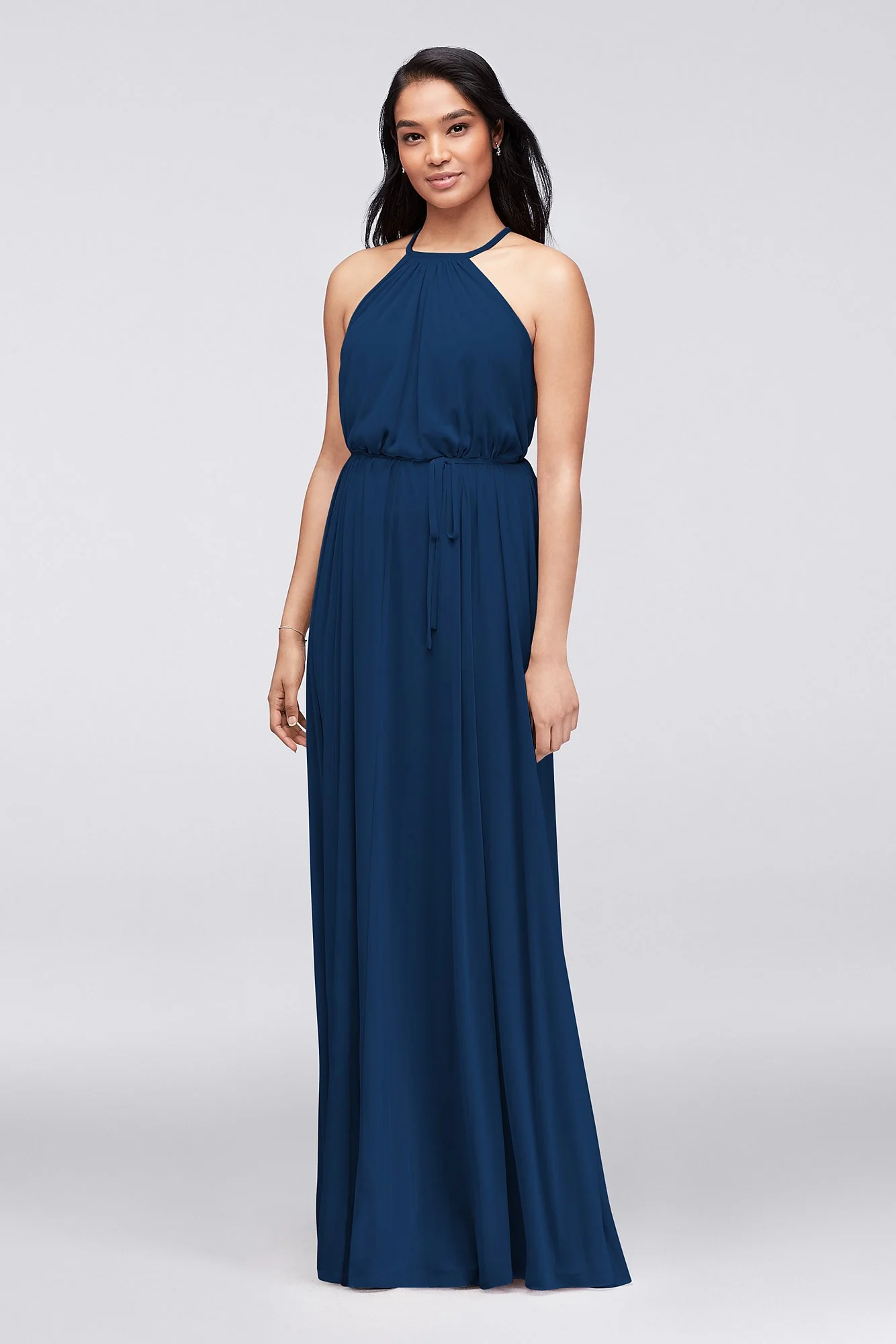 Soft Mesh Halter Bridesmaid Dress with Slim Sash - Image 22