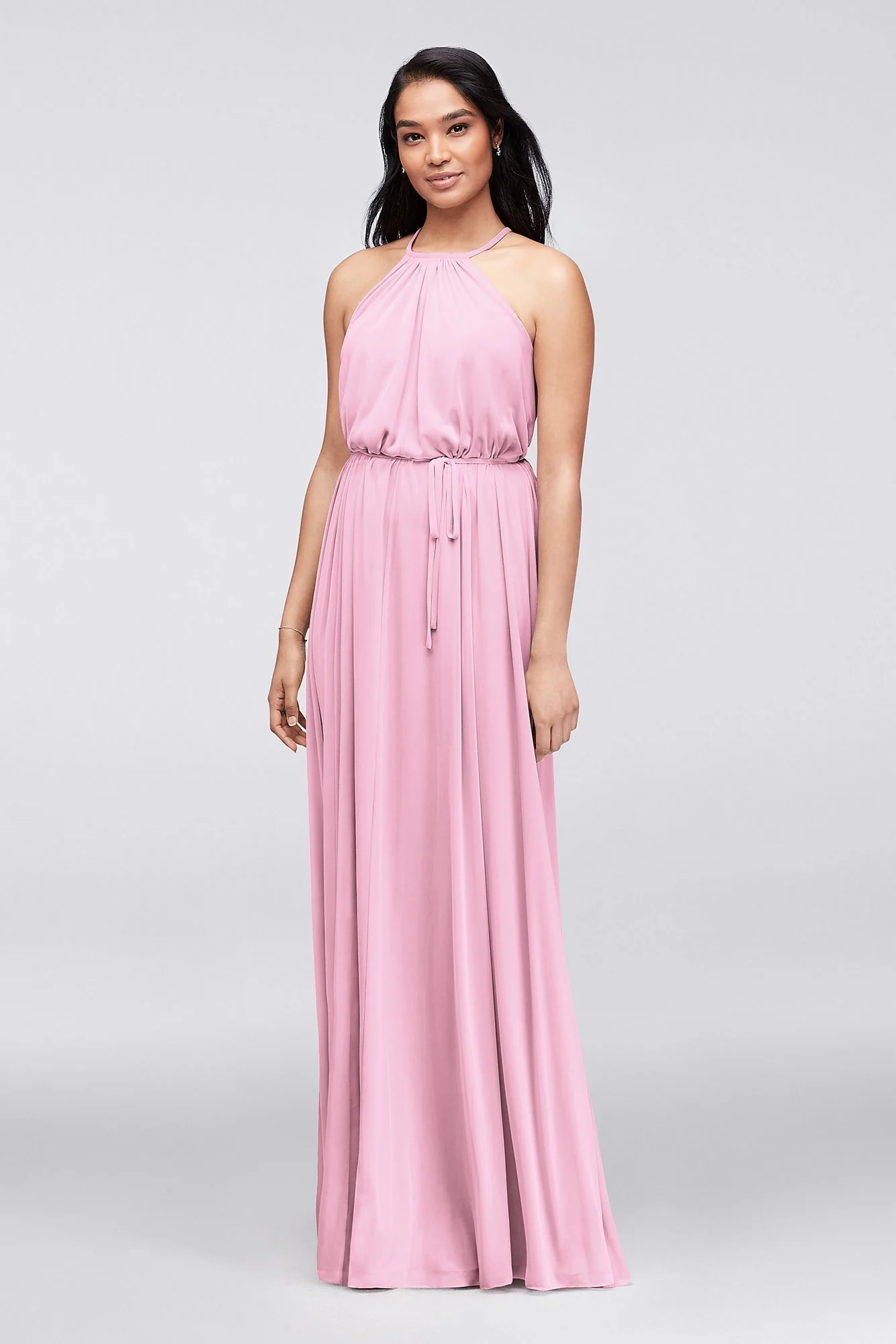 Soft Mesh Halter Bridesmaid Dress with Slim Sash - Image 27