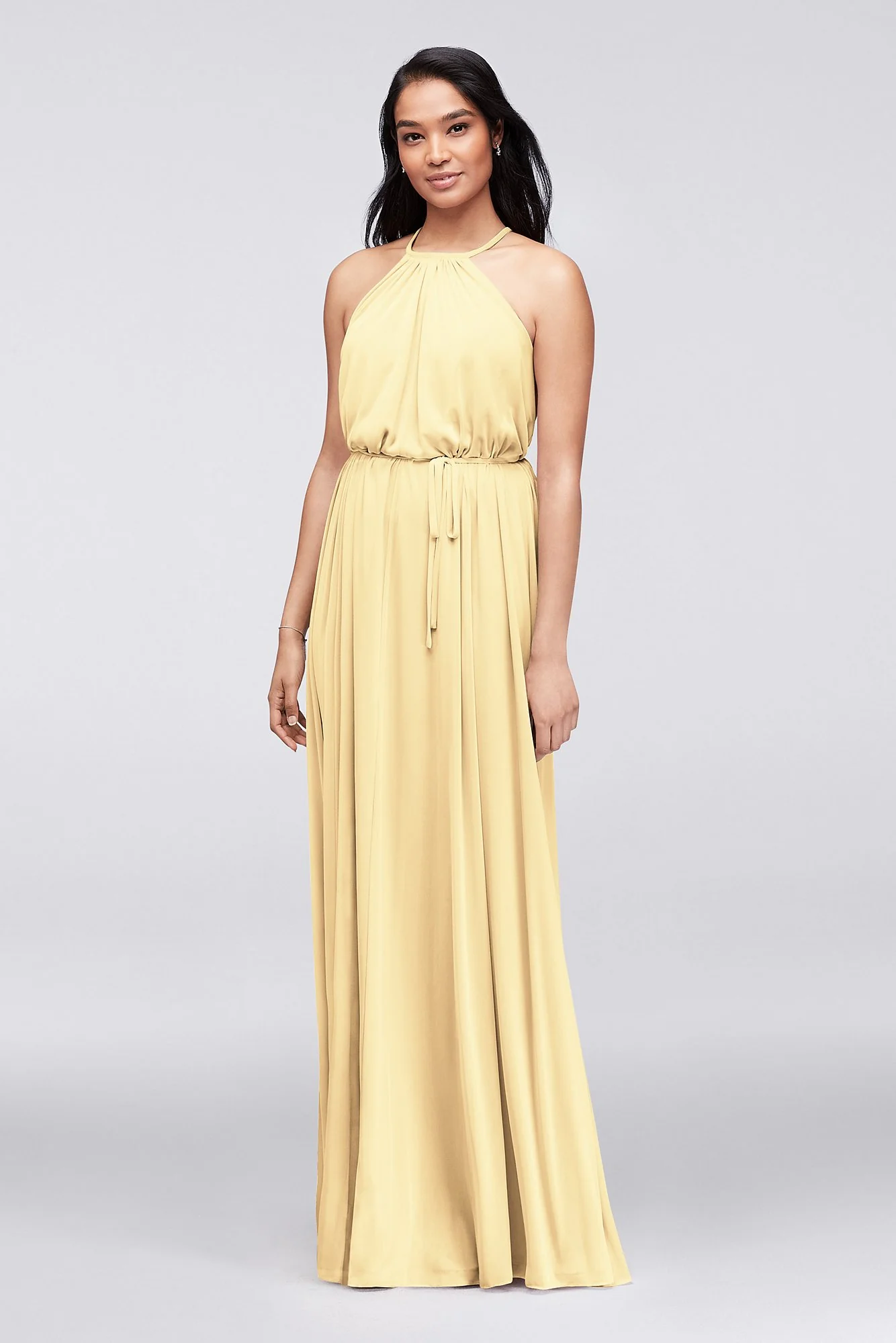 Soft Mesh Halter Bridesmaid Dress with Slim Sash - Image 28