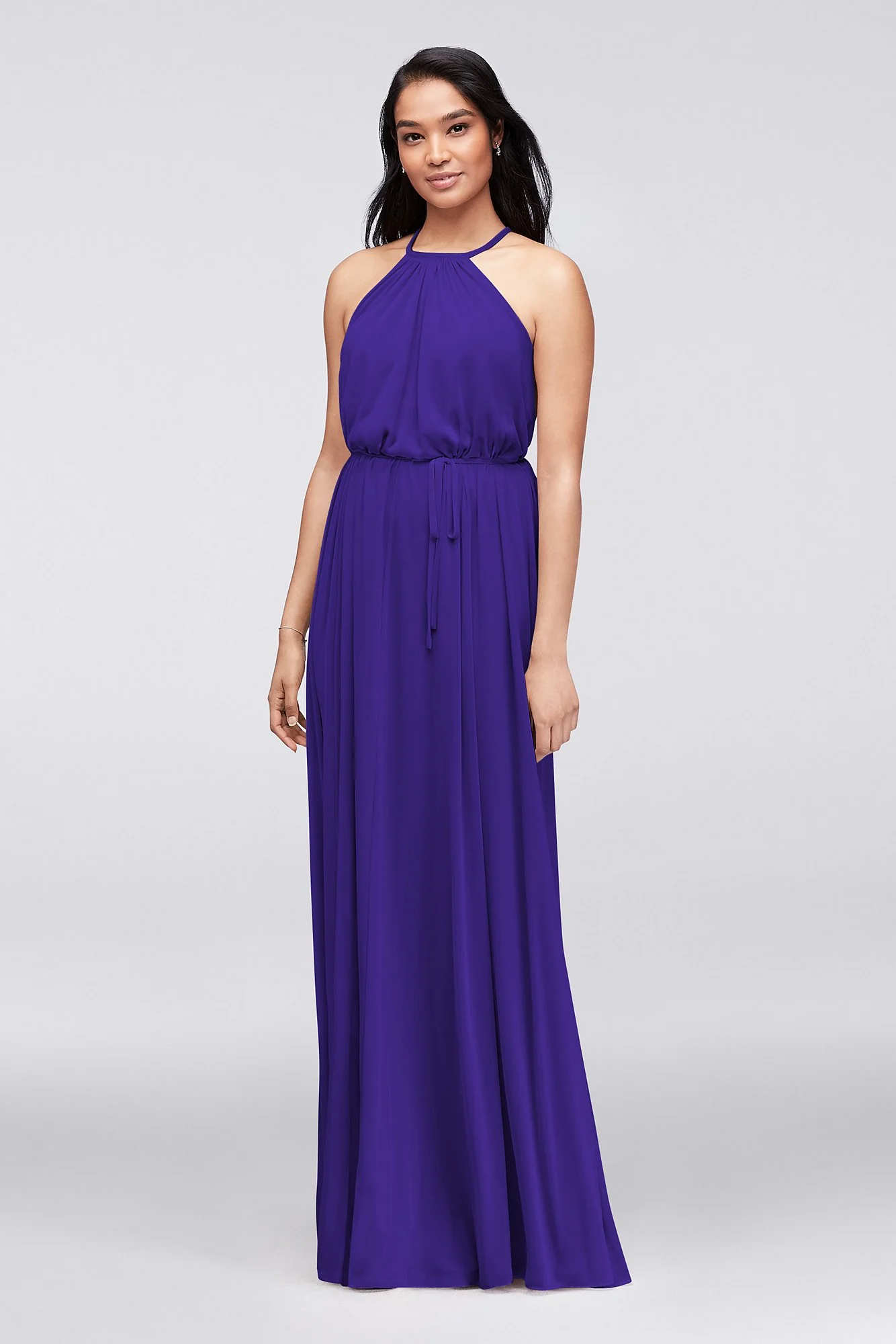 Soft Mesh Halter Bridesmaid Dress with Slim Sash - Image 29