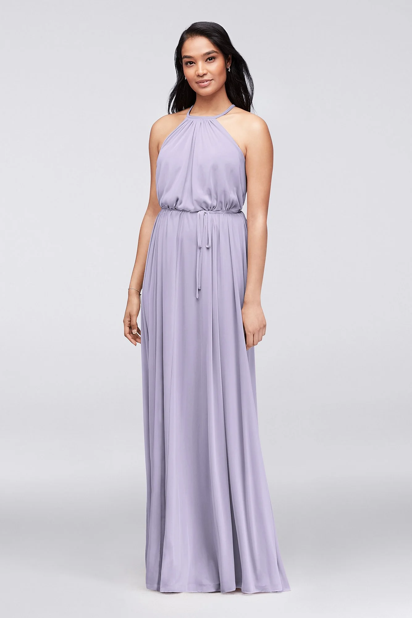 Soft Mesh Halter Bridesmaid Dress with Slim Sash - Image 31