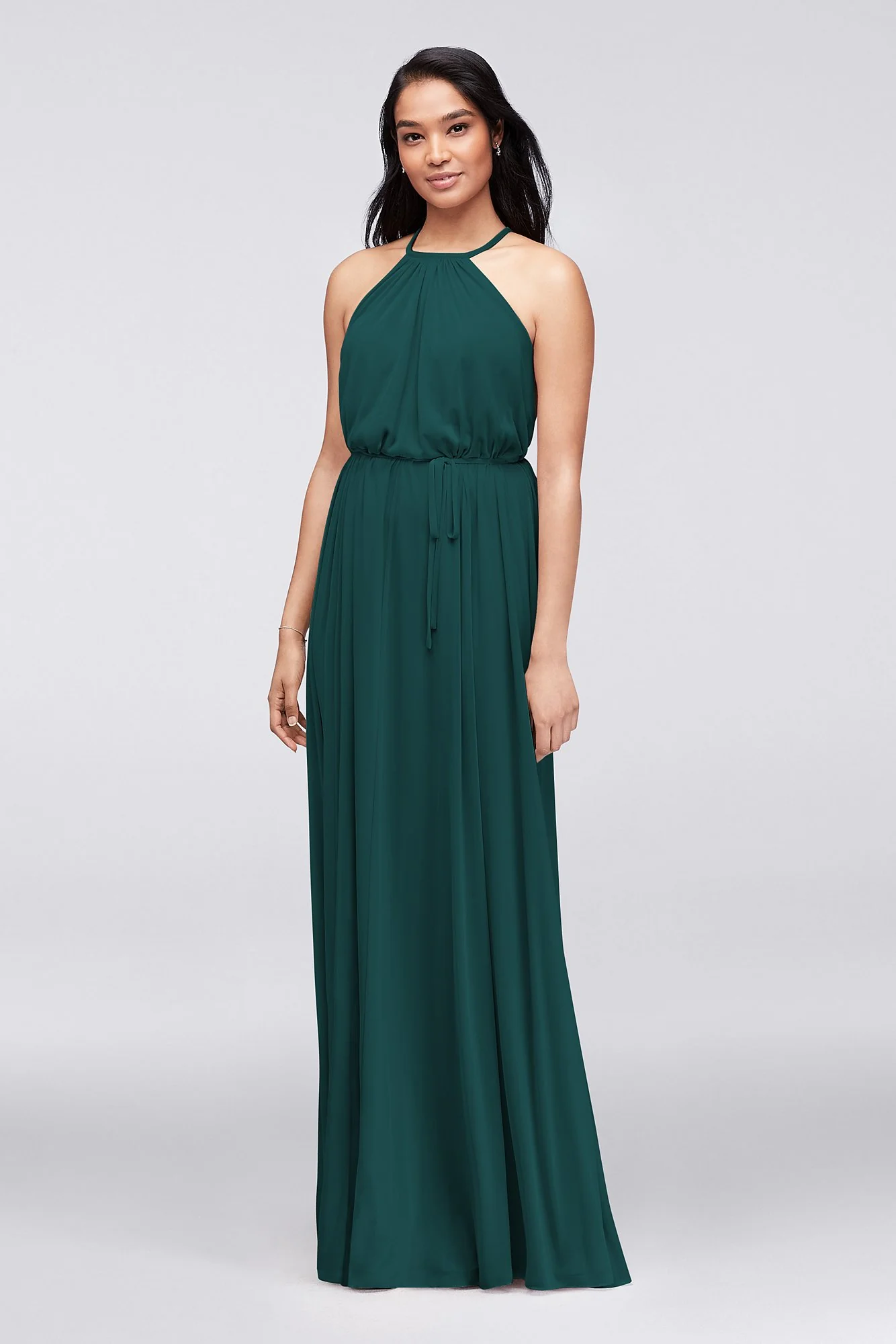 Soft Mesh Halter Bridesmaid Dress with Slim Sash - Image 32