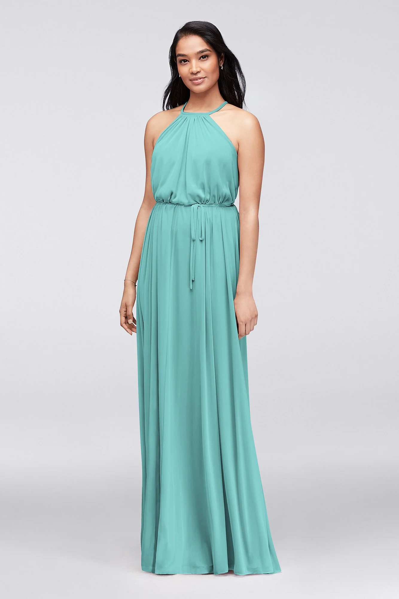 Soft Mesh Halter Bridesmaid Dress with Slim Sash - Image 33