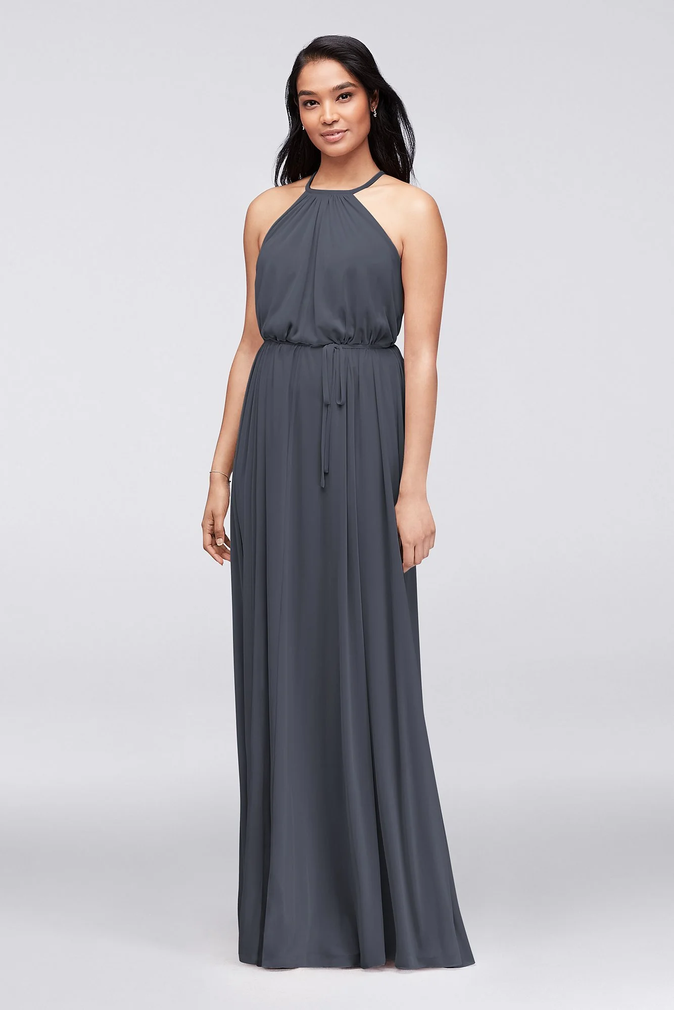 Soft Mesh Halter Bridesmaid Dress with Slim Sash - Image 49