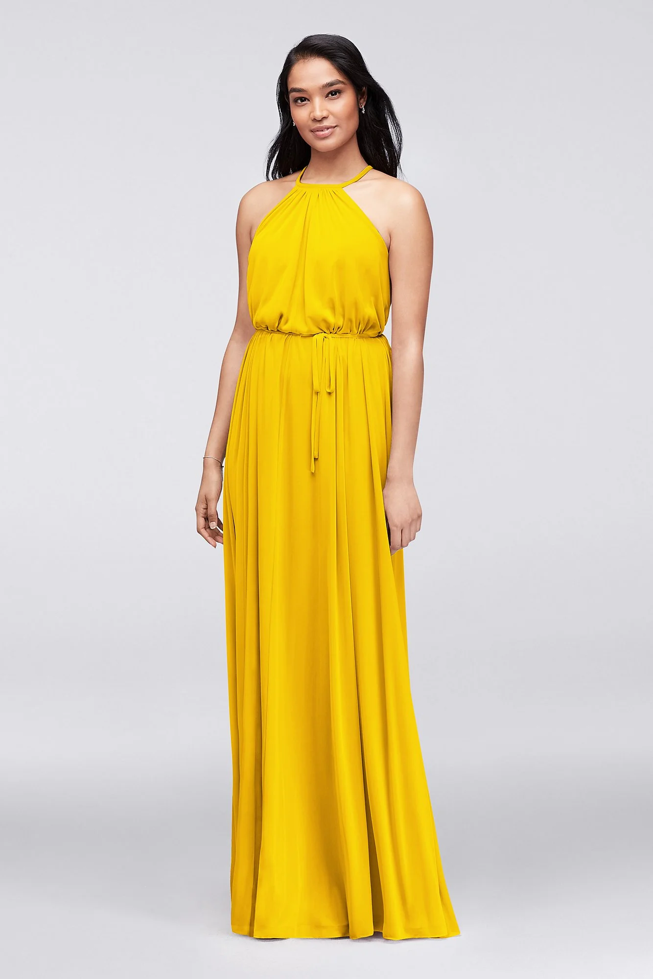Soft Mesh Halter Bridesmaid Dress with Slim Sash - Image 52