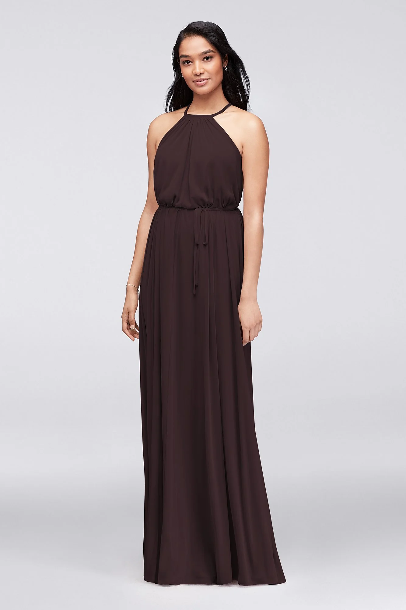 Soft Mesh Halter Bridesmaid Dress with Slim Sash - Image 54