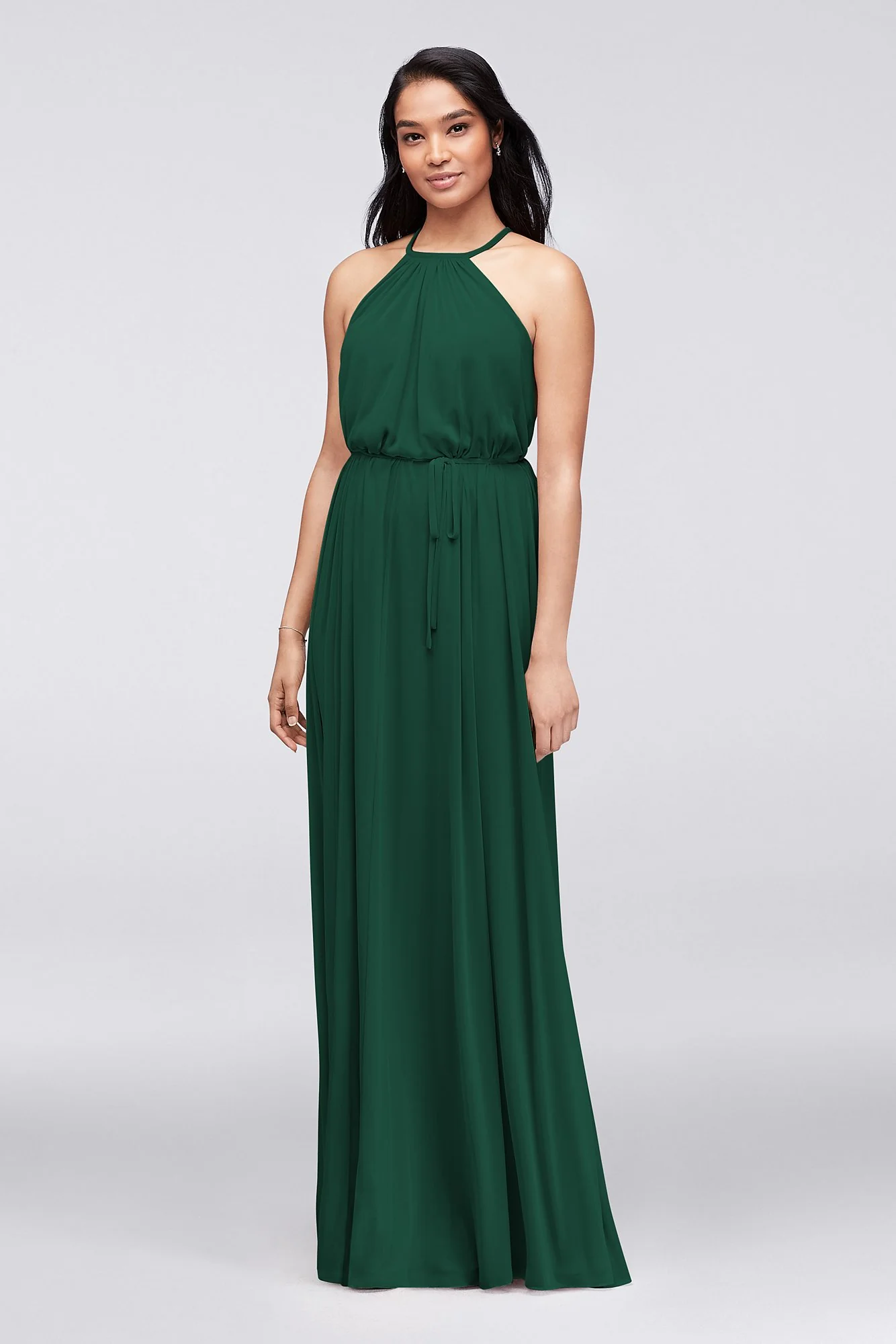 Soft Mesh Halter Bridesmaid Dress with Slim Sash - Image 6