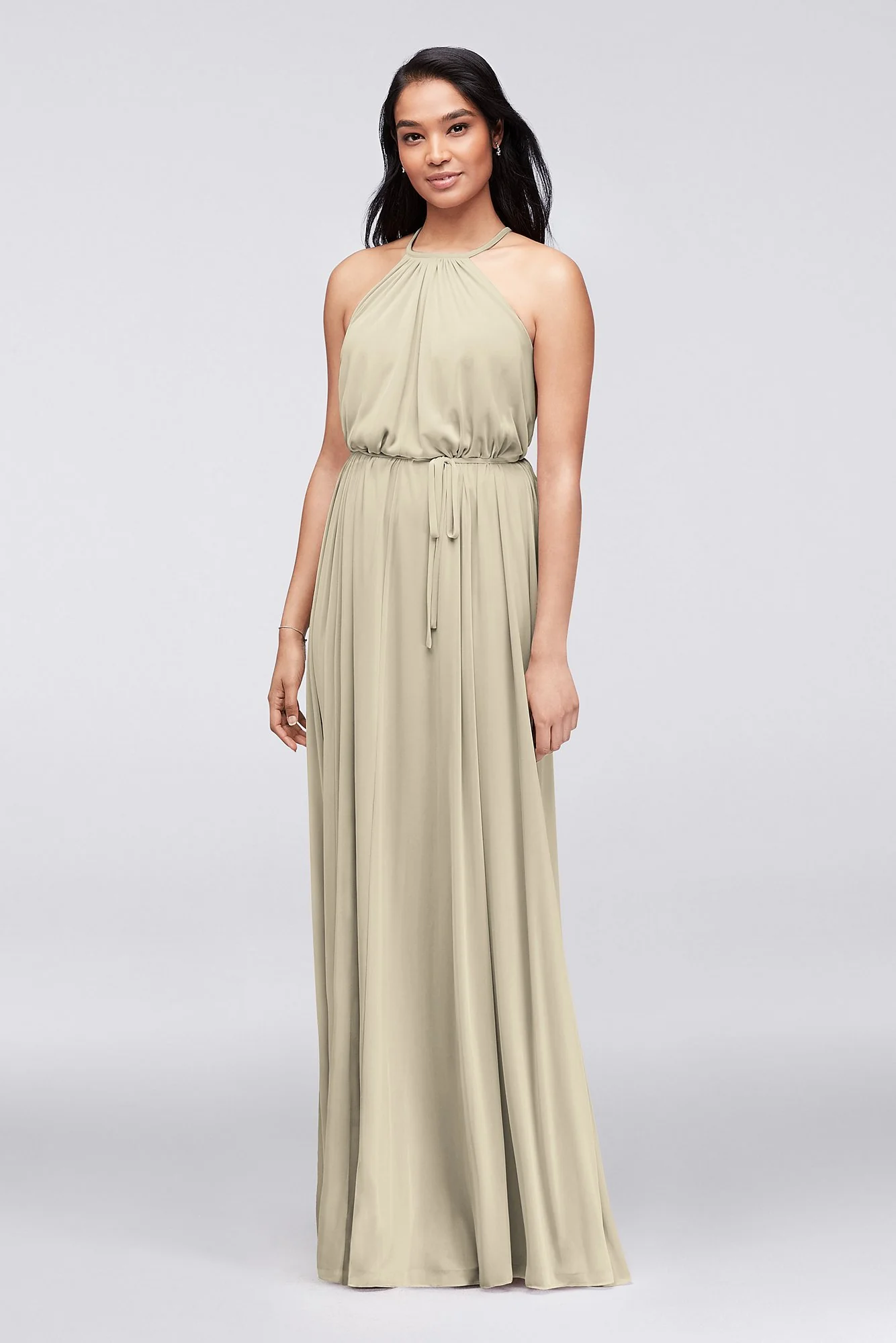 Soft Mesh Halter Bridesmaid Dress with Slim Sash - Image 7