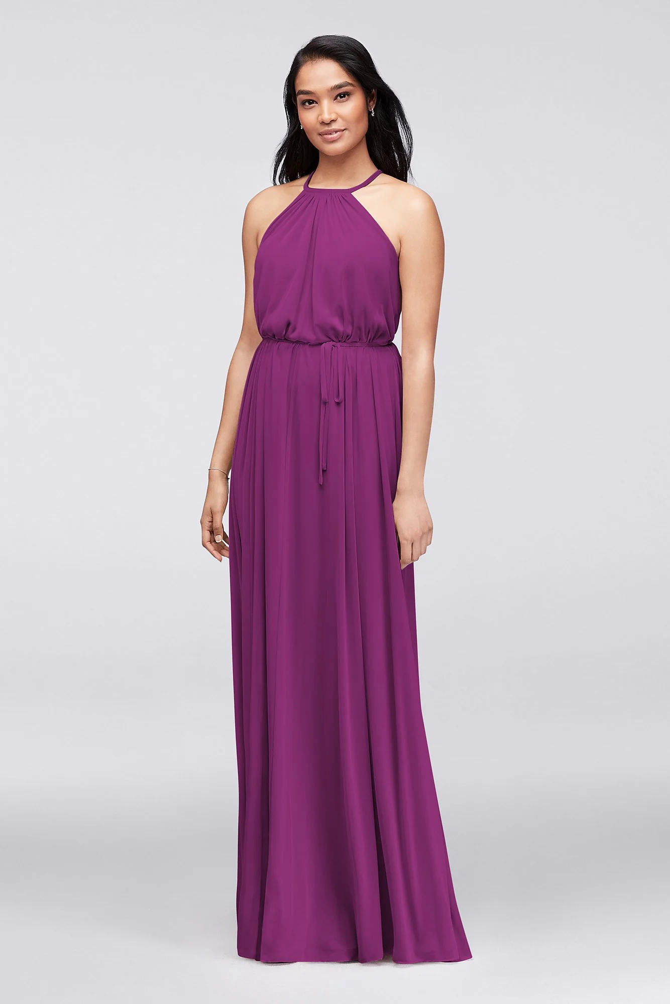 Soft Mesh Halter Bridesmaid Dress with Slim Sash - Image 8