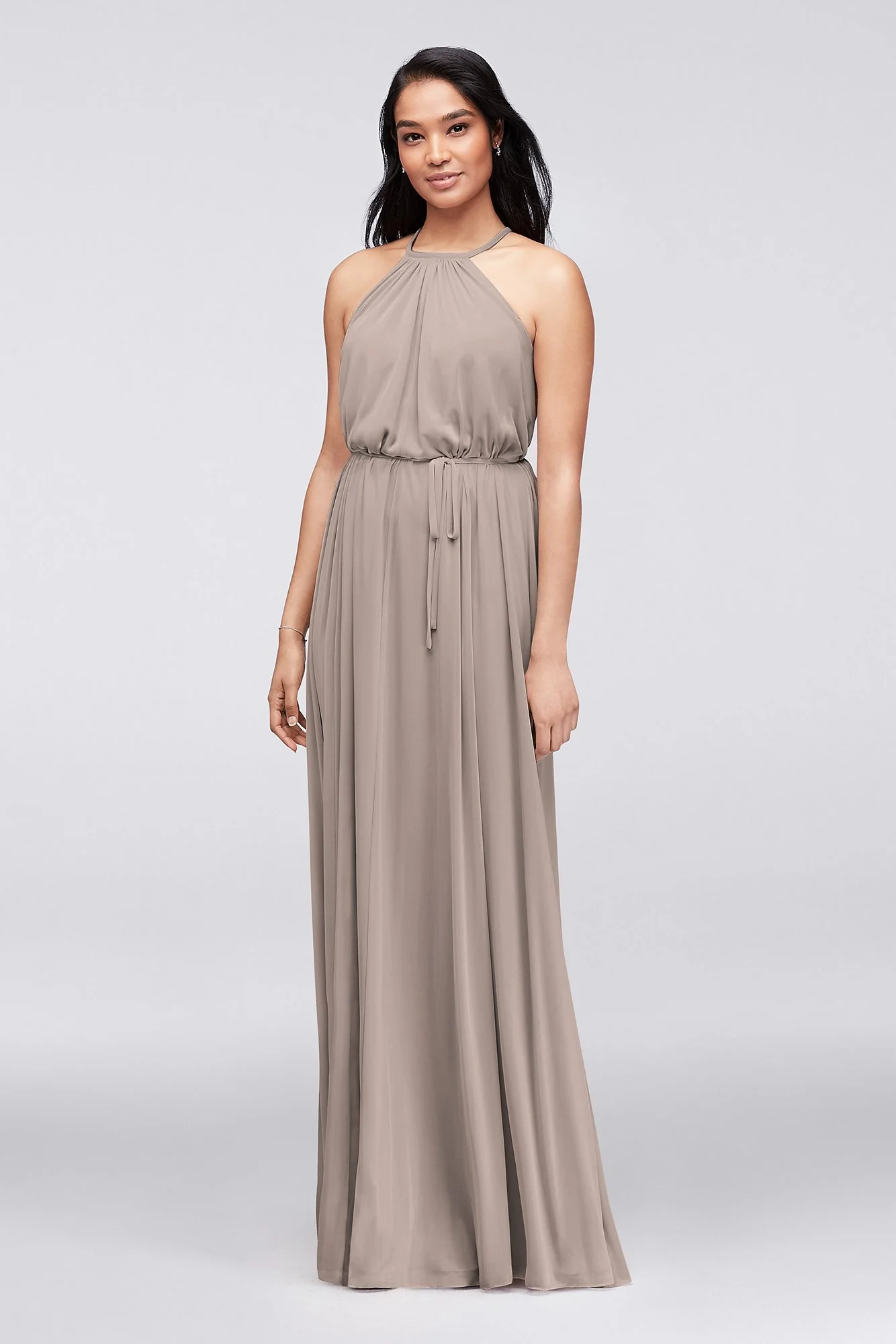 Soft Mesh Halter Bridesmaid Dress with Slim Sash - Image 9