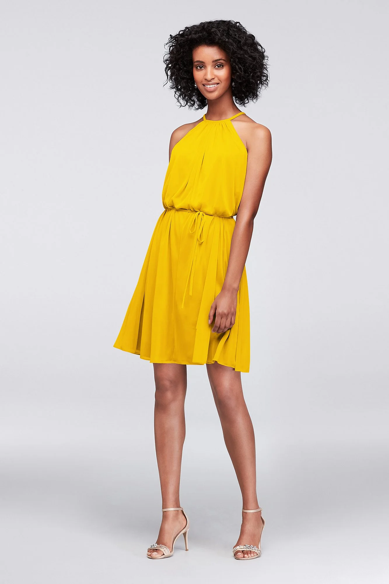 Soft Mesh Halter Short Bridesmaid Dress - Image 28