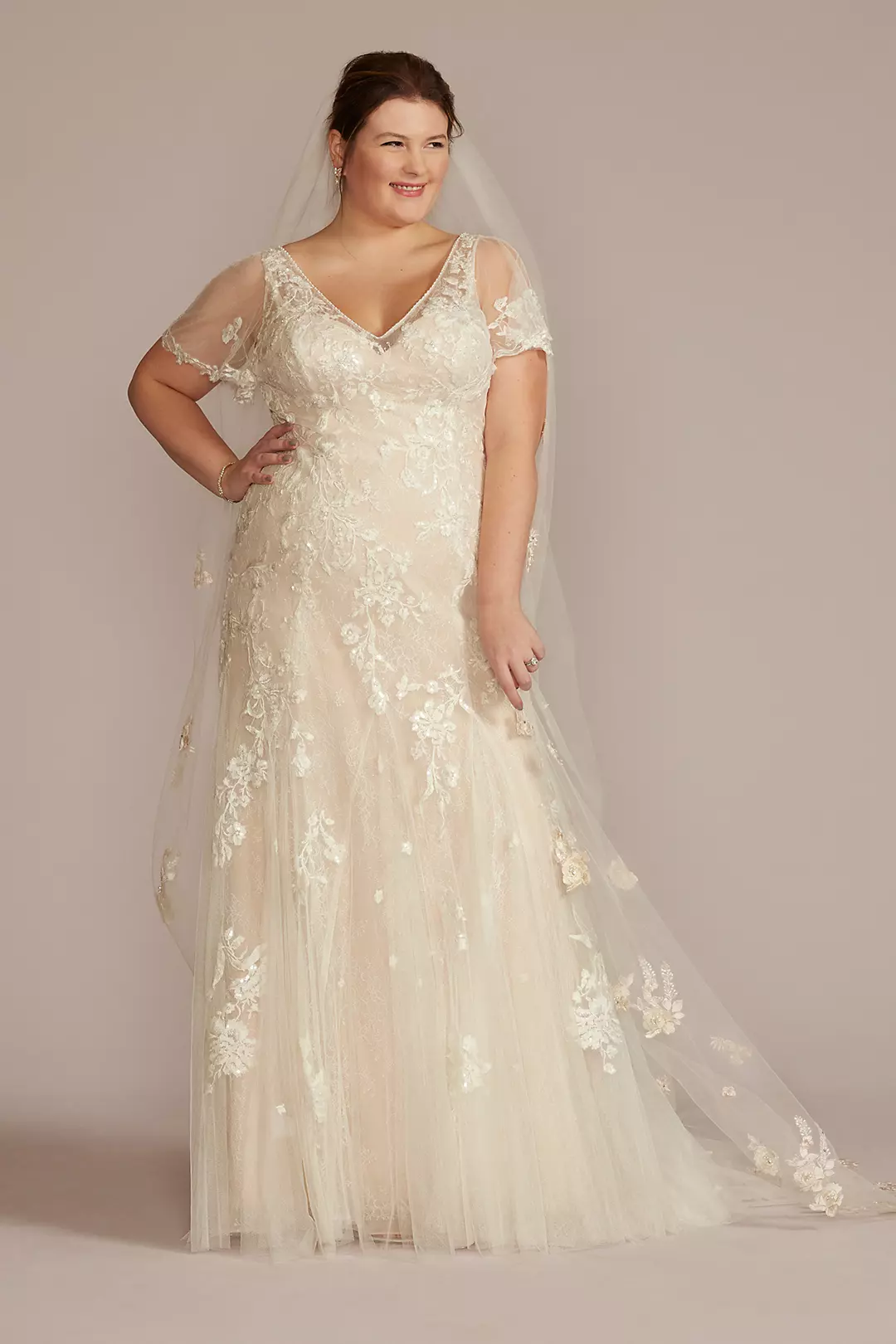 Soft Tulle Flutter Sleeve Mermaid Wedding Gown - Image 9