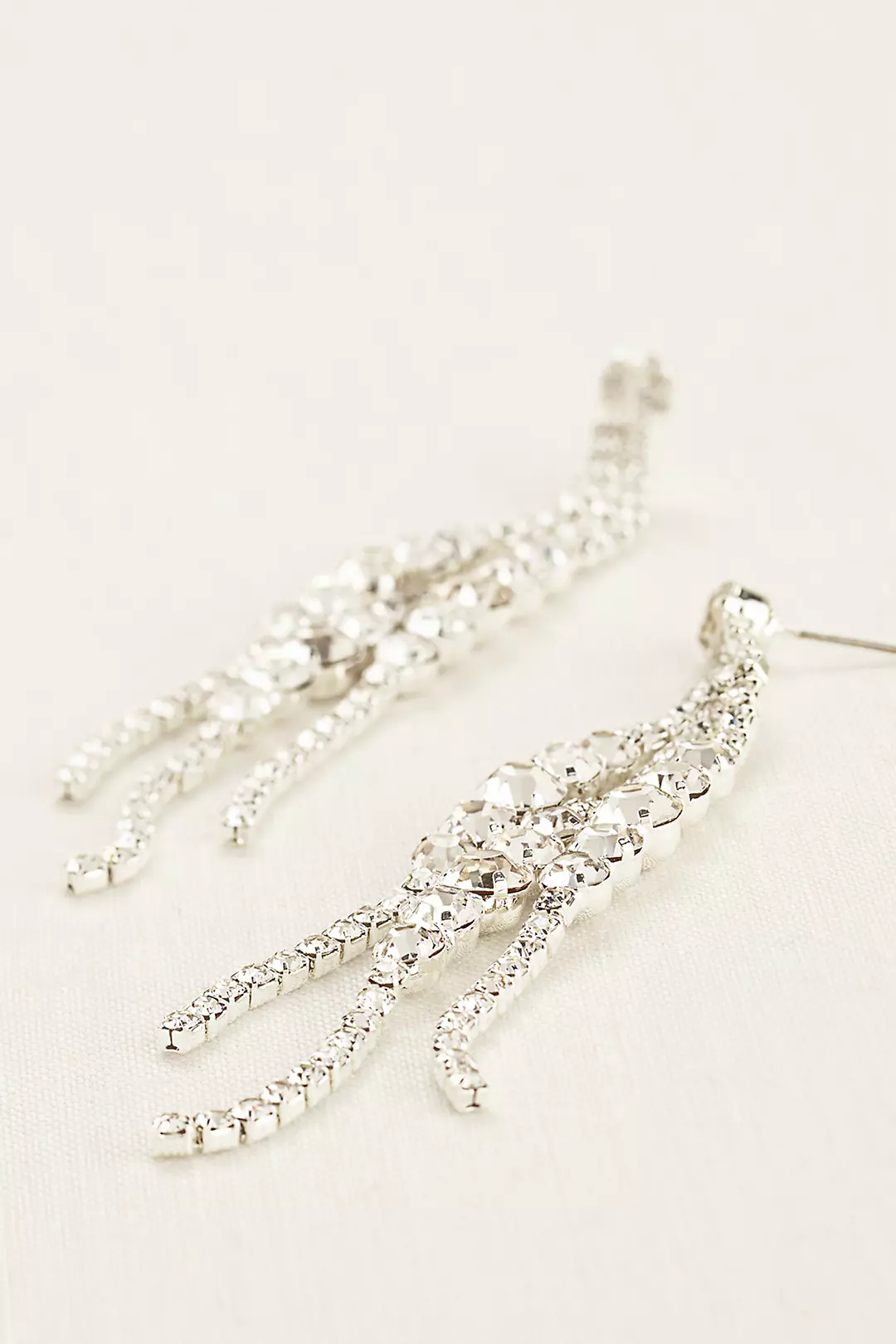 Solitaire Crystal Cluster Fringe Earrings - Image 2