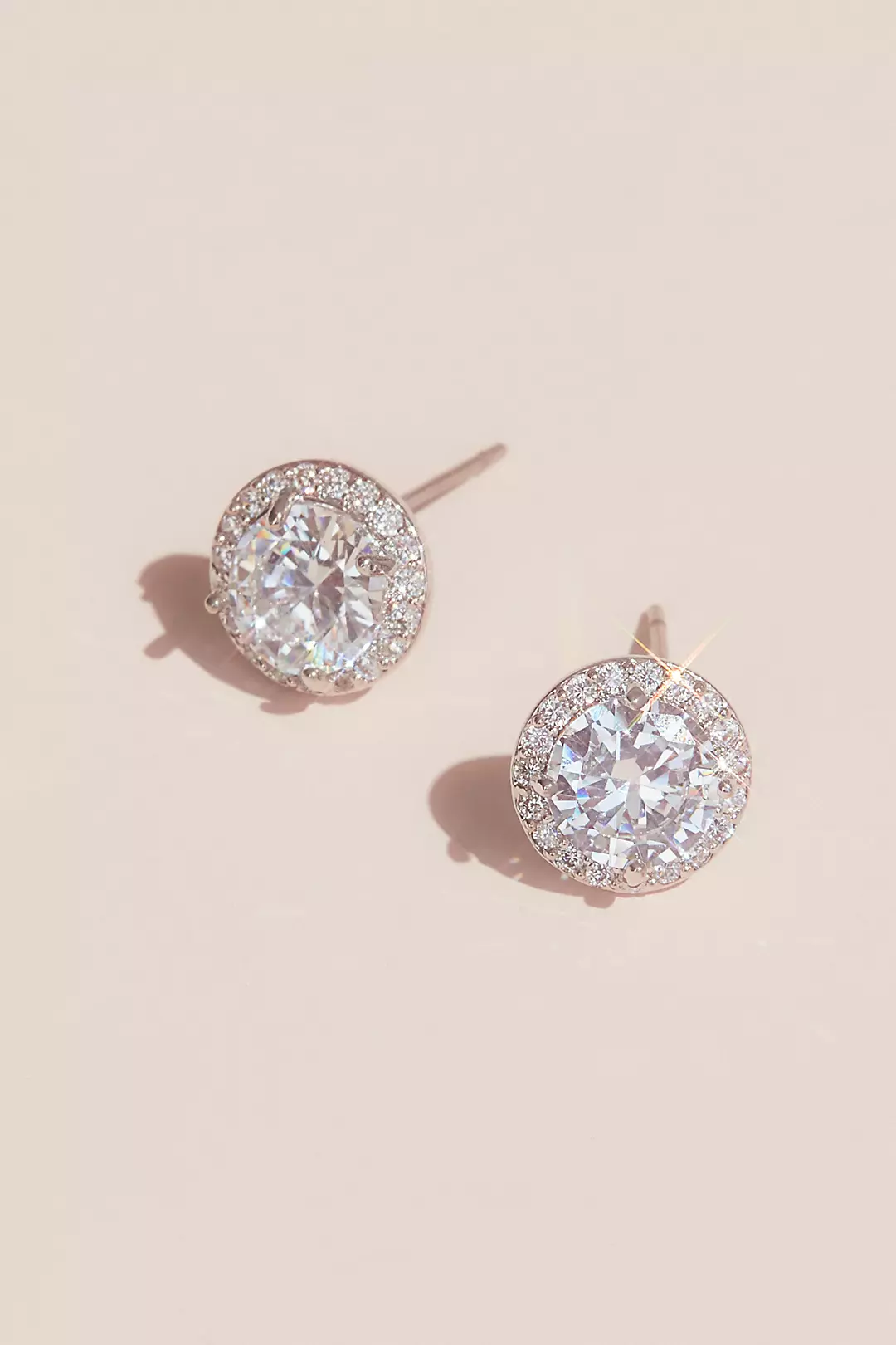 Solitaire-Cut Crystal Stud Earrings with Pave Halo - Image 2