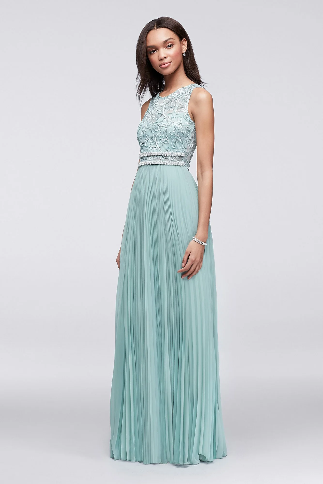 Soutache Applique and Pleated Chiffon Dress