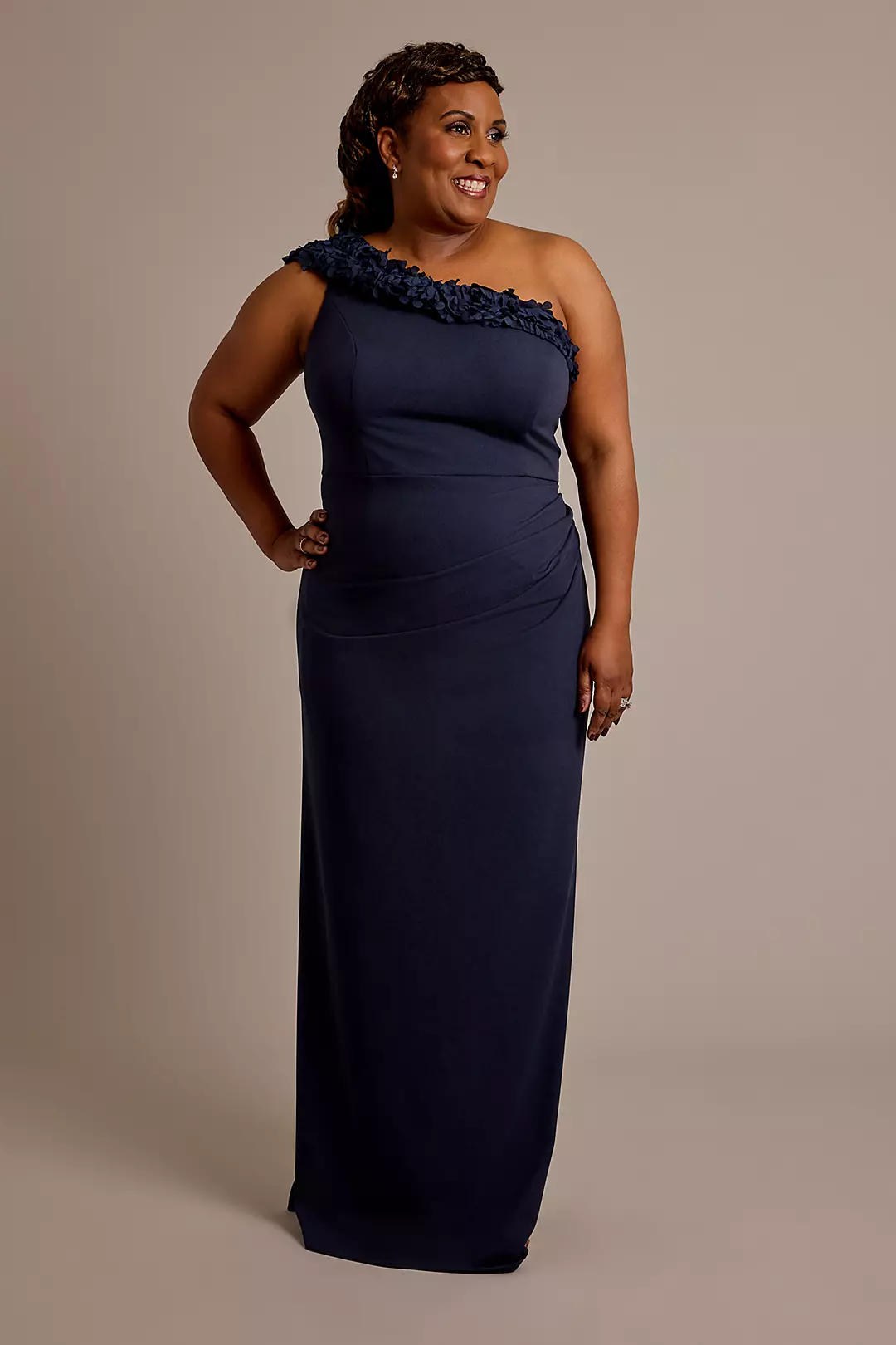 Soutache One Shoulder Crepe Sheath Dress - Image 6