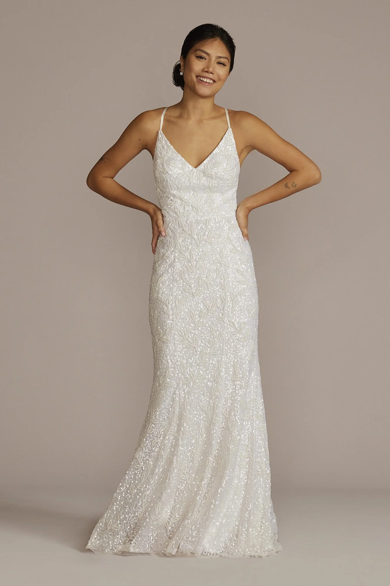 Spaghetti Strap Beaded Sheath Wedding Gown - Image 2