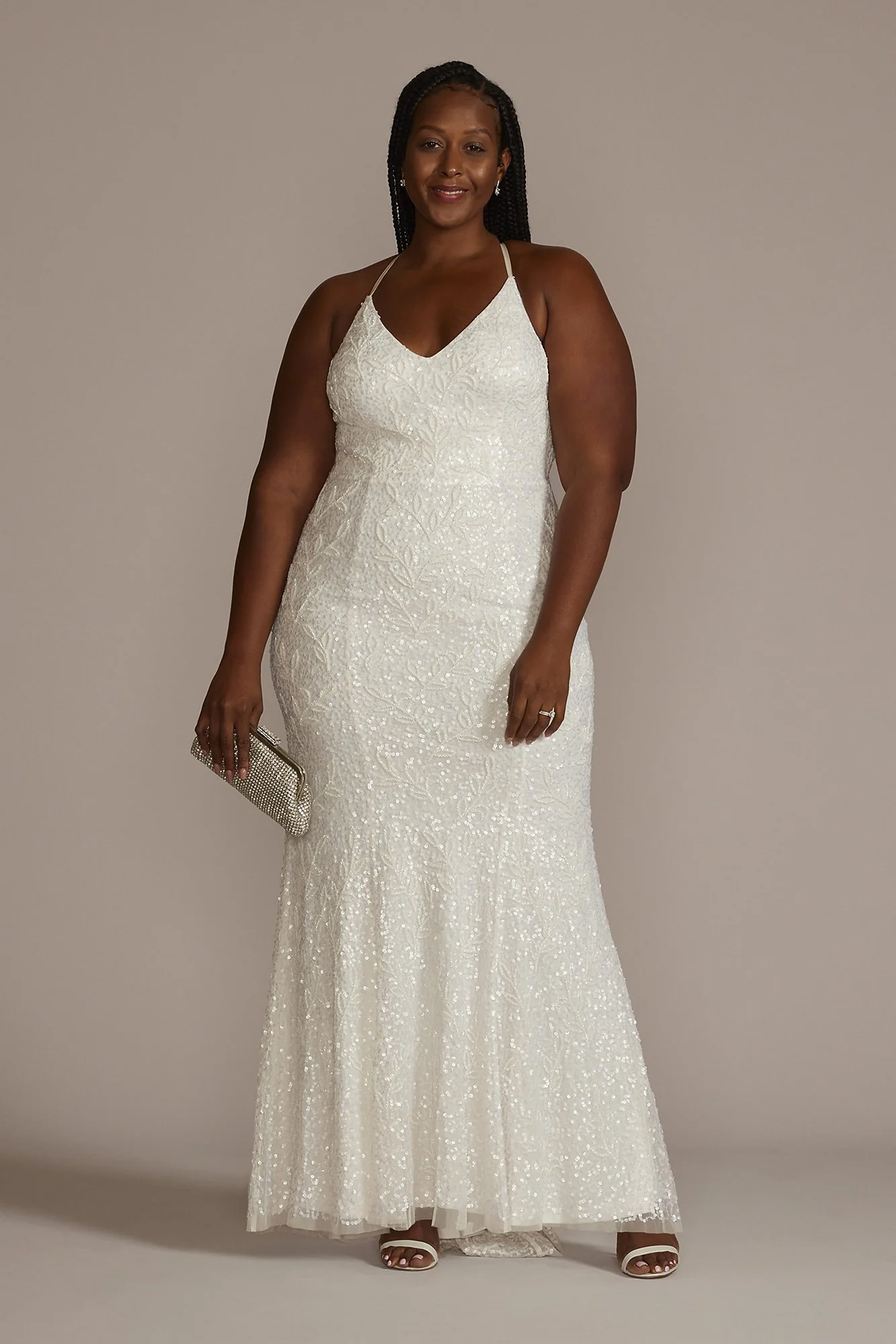 Spaghetti Strap Beaded Sheath Wedding Gown - Image 3