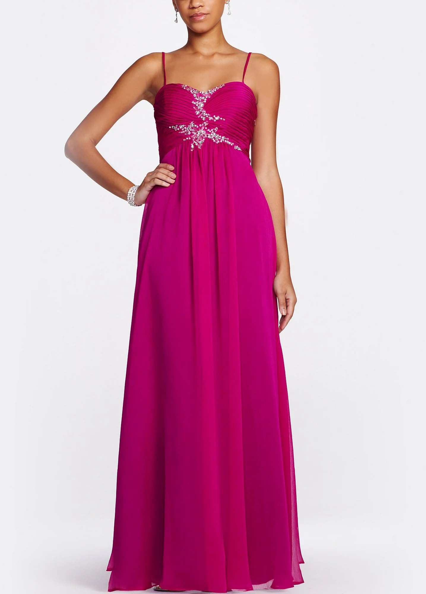 Spaghetti Strap Chiffon Gown with Beaded Bodice