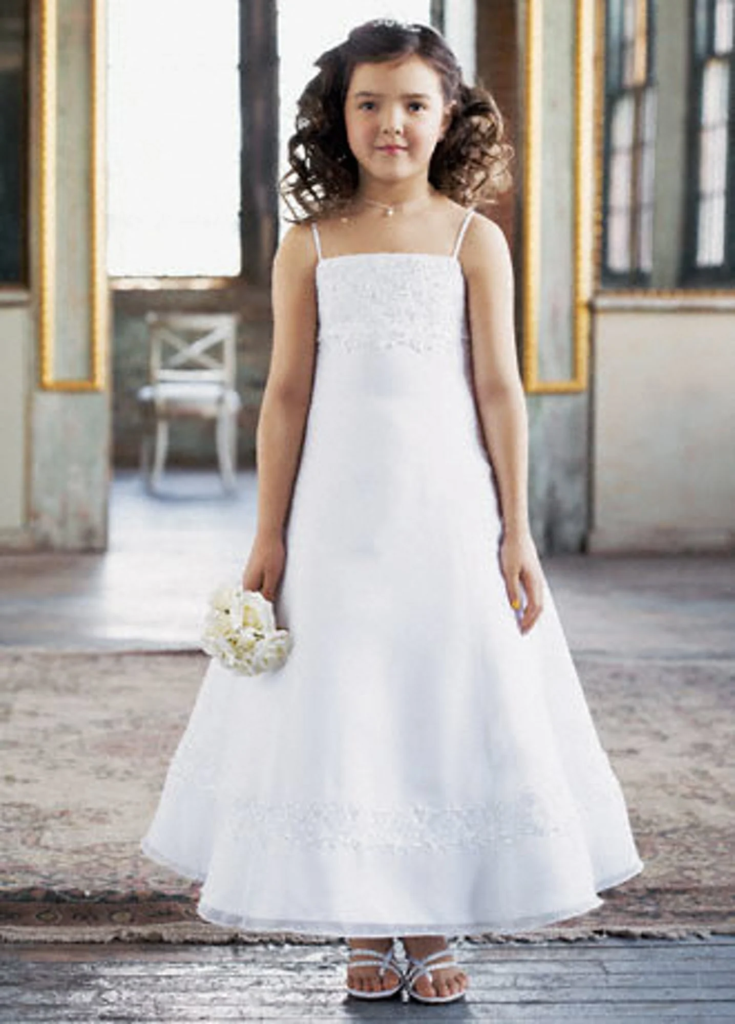 Spaghetti Strap Chiffon Skirt with Lace Bodice