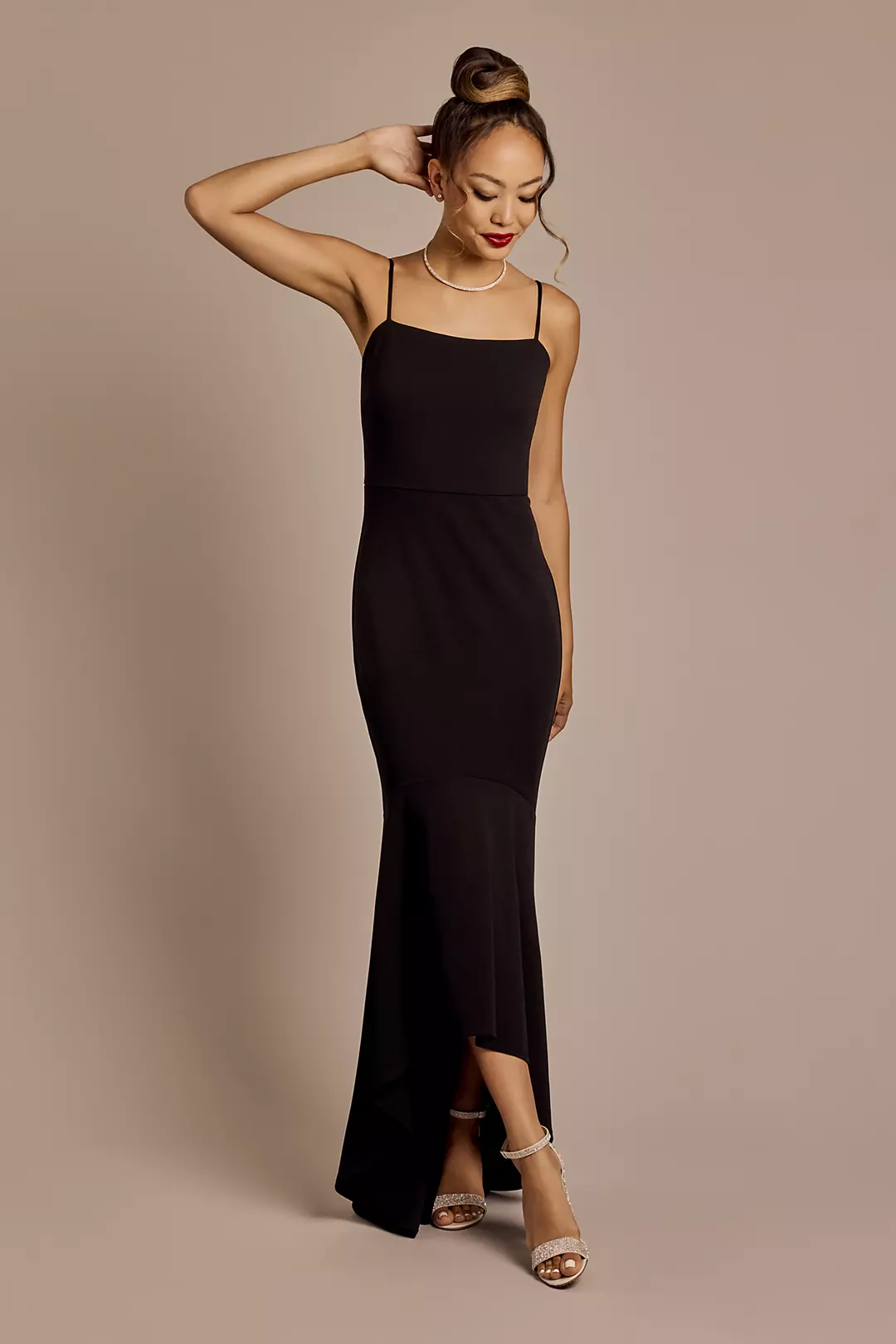 Spaghetti Strap Crepe Mermaid Dress - Image 10