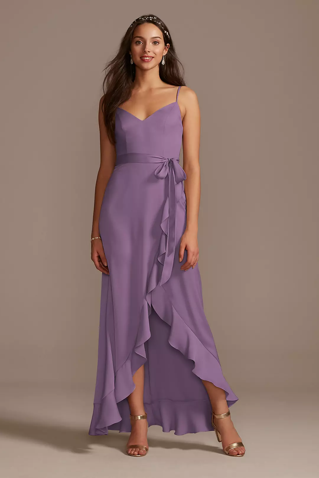 Spaghetti Strap Crepe Ruffle Dress - Image 100