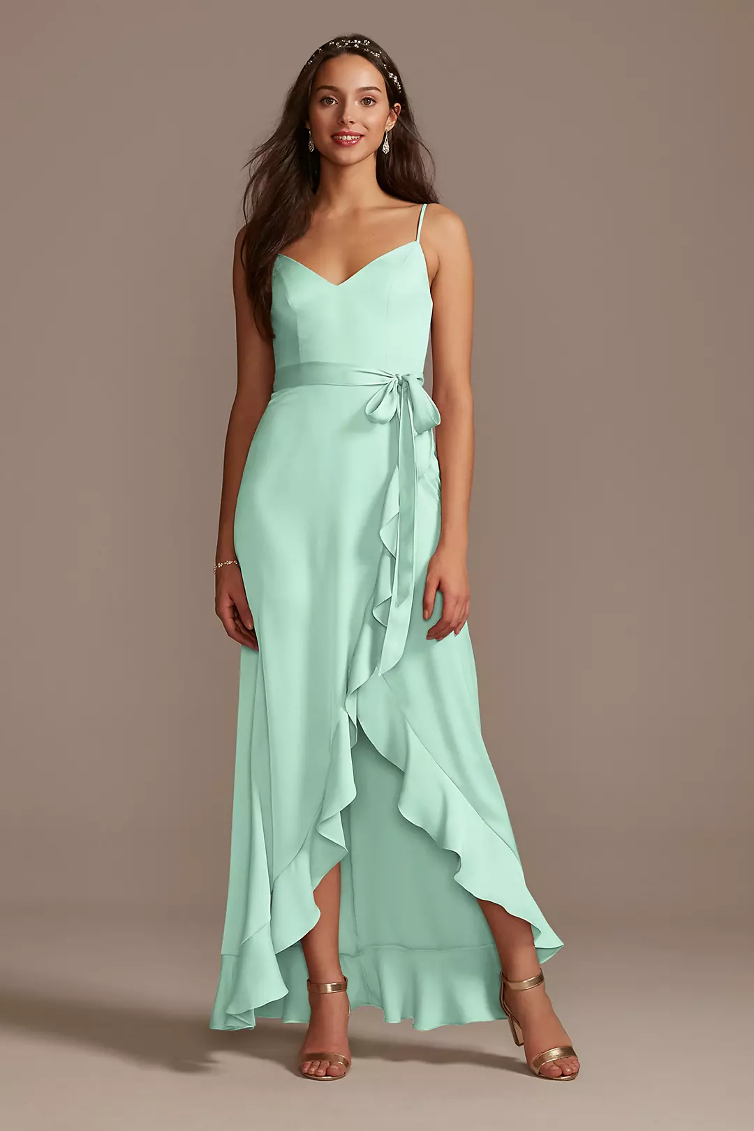 Spaghetti Strap Crepe Ruffle Dress - Image 118