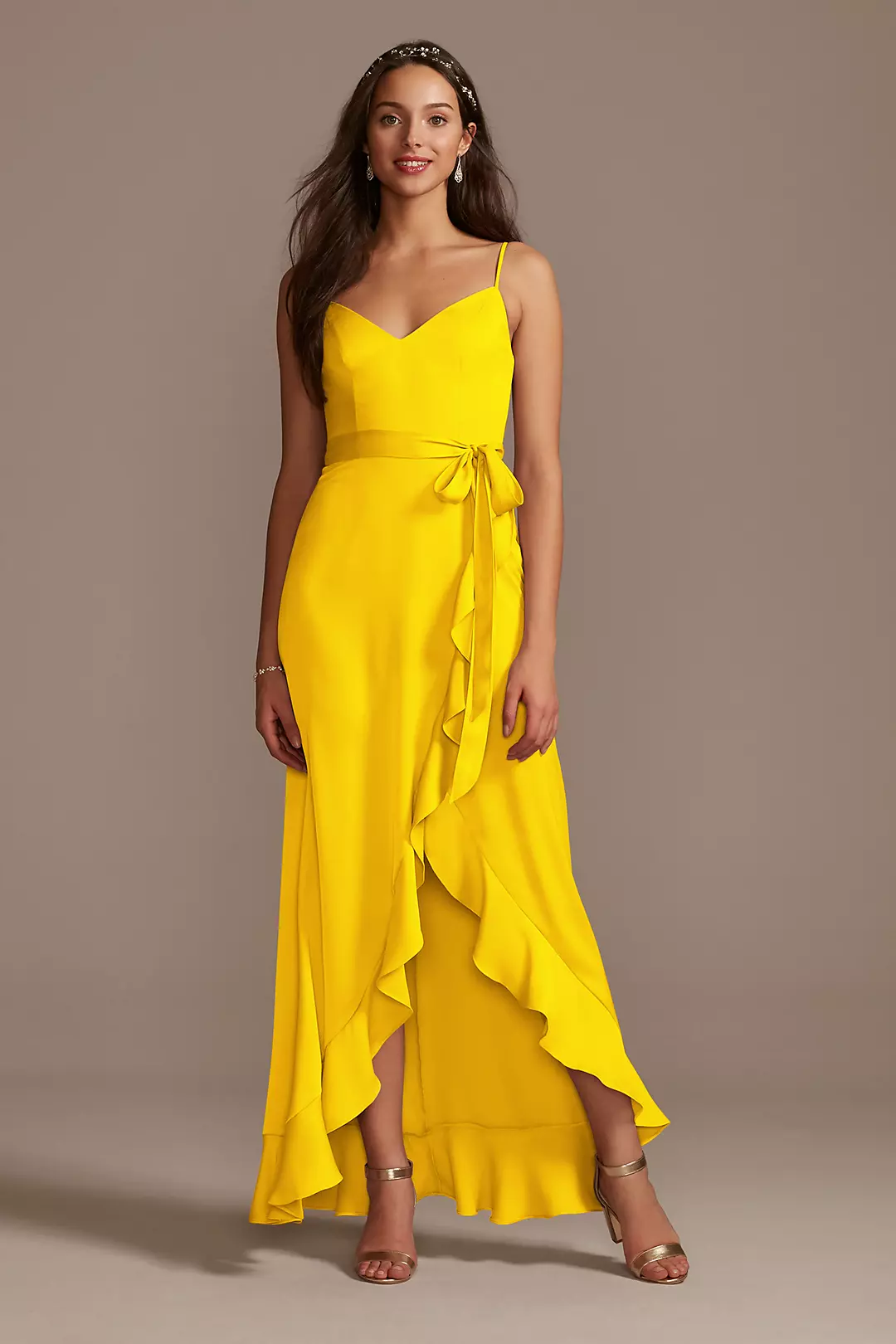 Spaghetti Strap Crepe Ruffle Dress - Image 129
