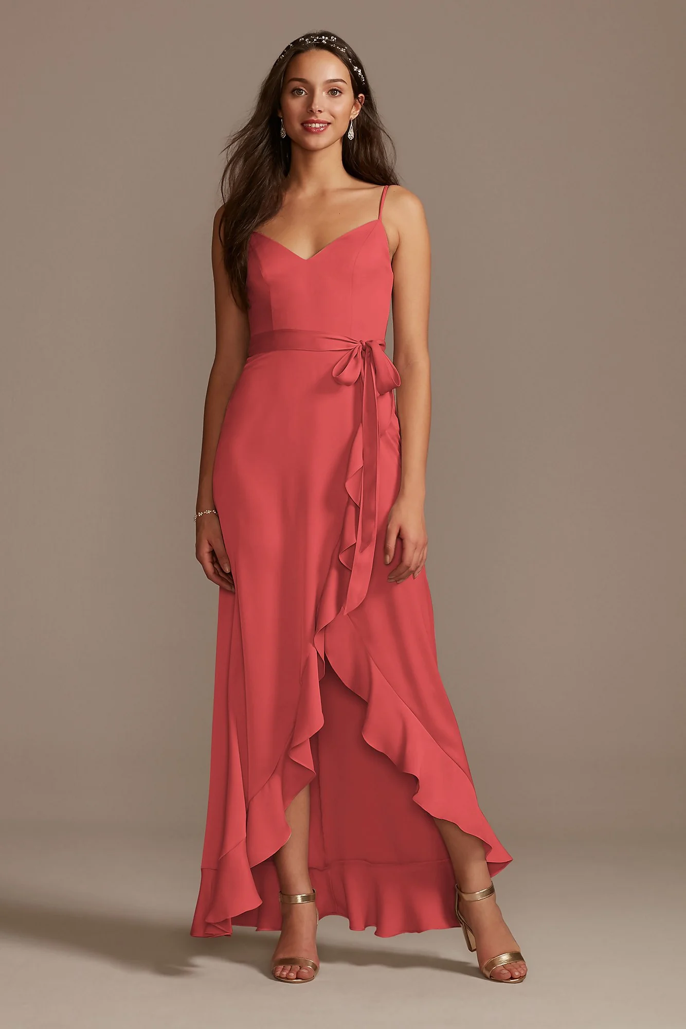 Spaghetti Strap Crepe Ruffle Dress - Image 15