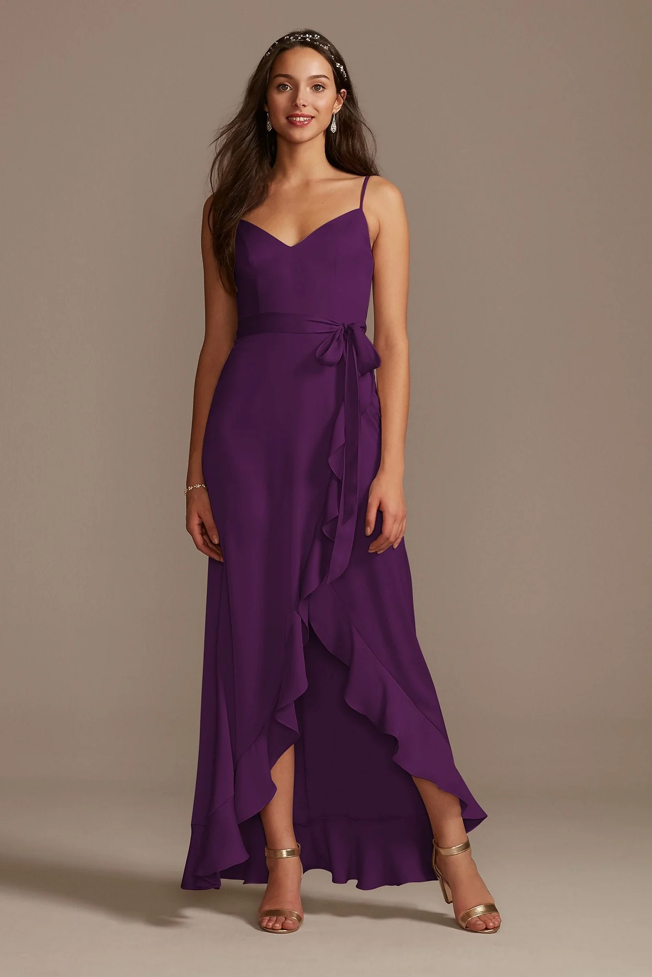 Spaghetti Strap Crepe Ruffle Dress - Image 23