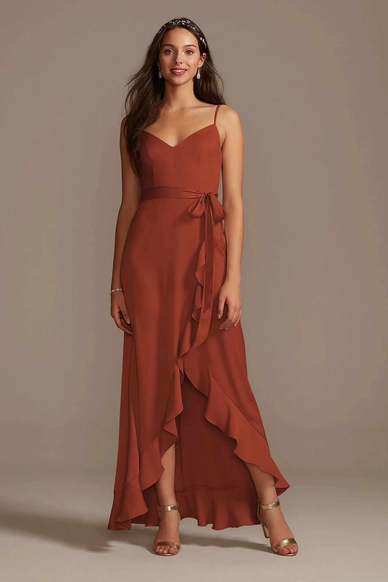 Spaghetti Strap Crepe Ruffle Dress - Image 30