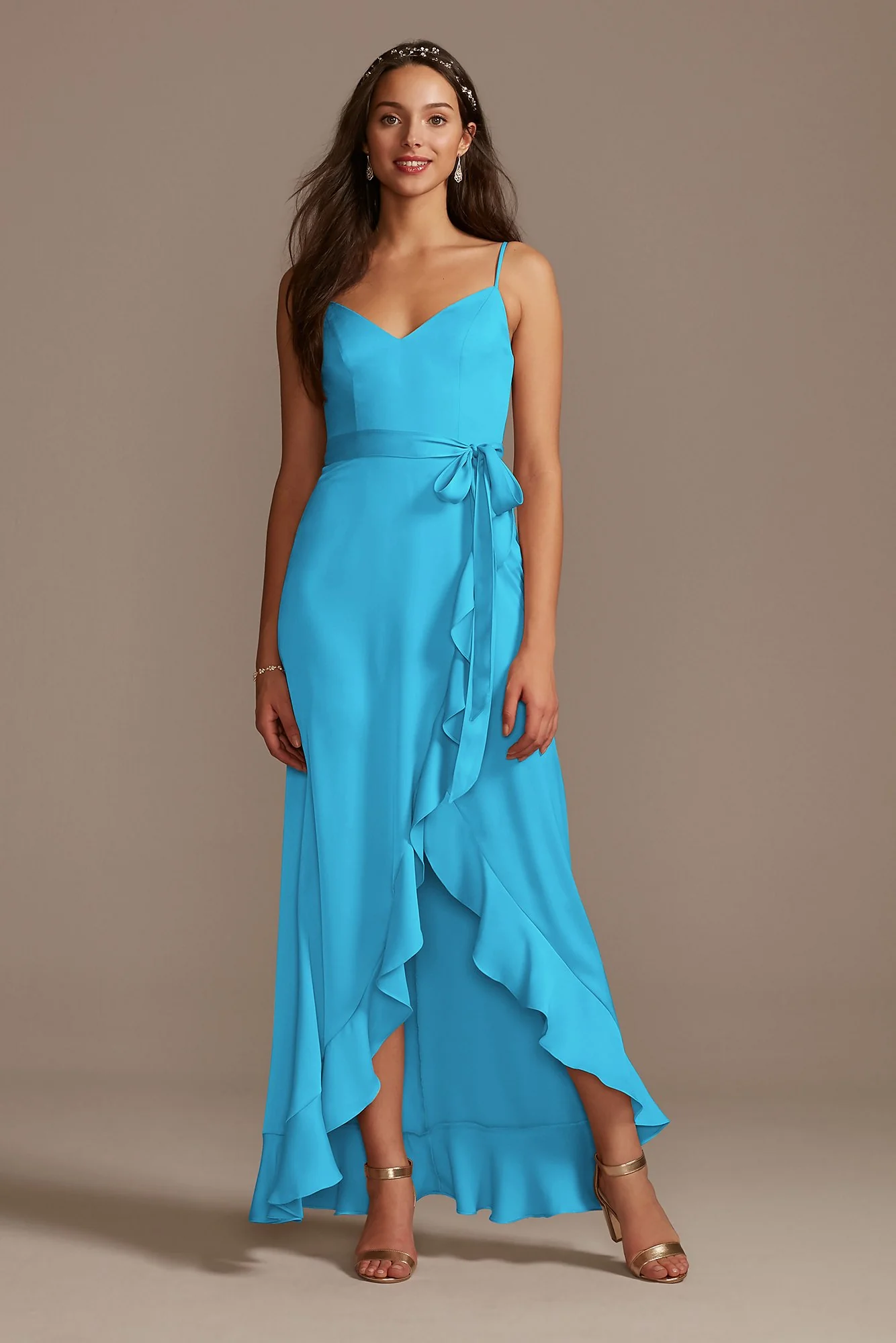 Spaghetti Strap Crepe Ruffle Dress - Image 4