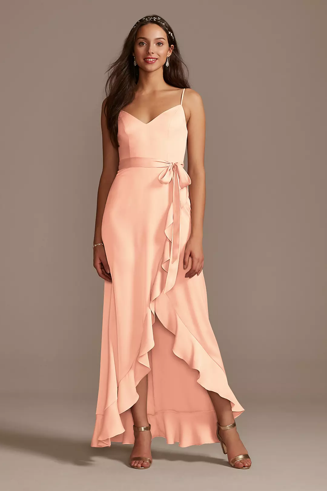 Spaghetti Strap Crepe Ruffle Dress - Image 45