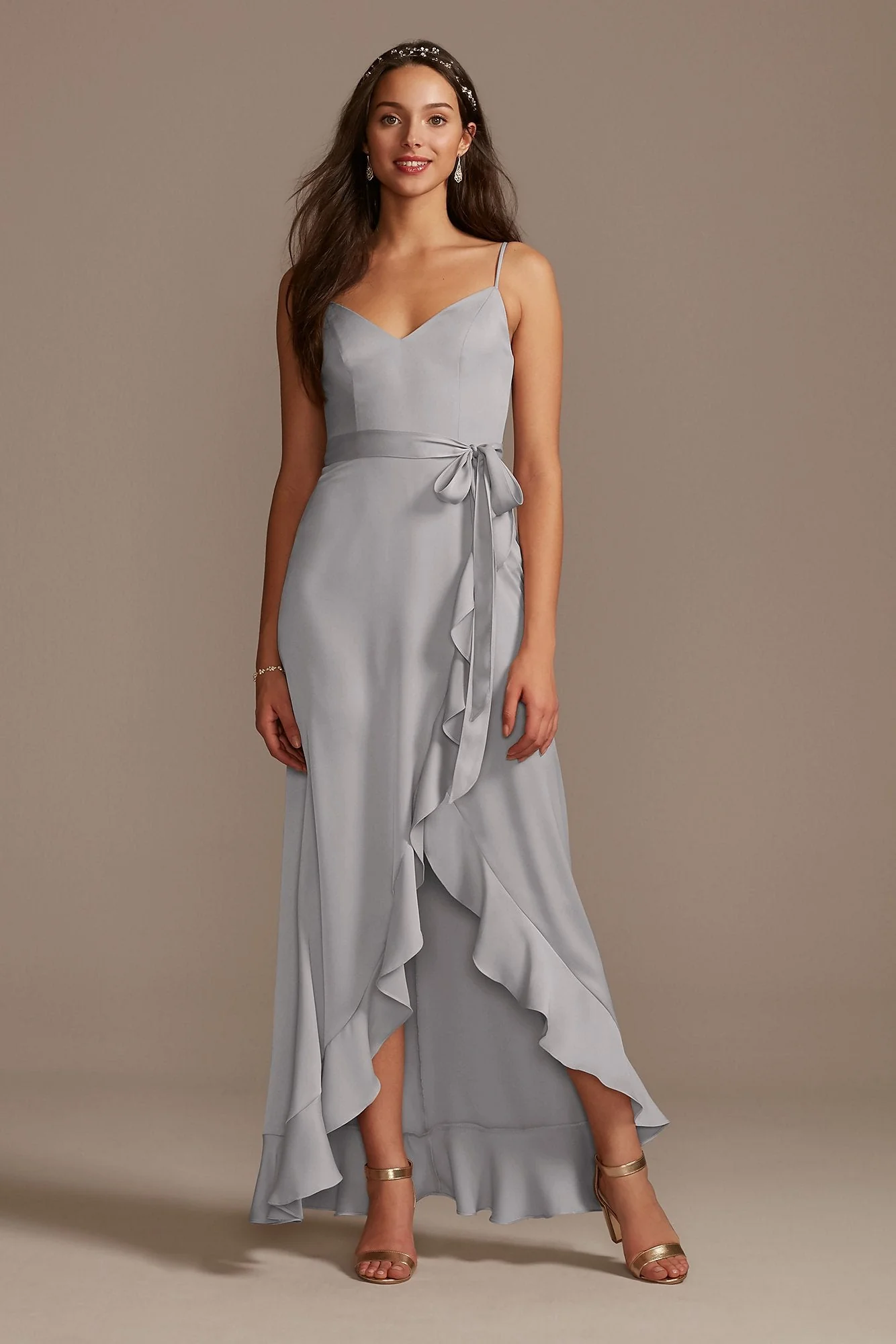 Spaghetti Strap Crepe Ruffle Dress - Image 64