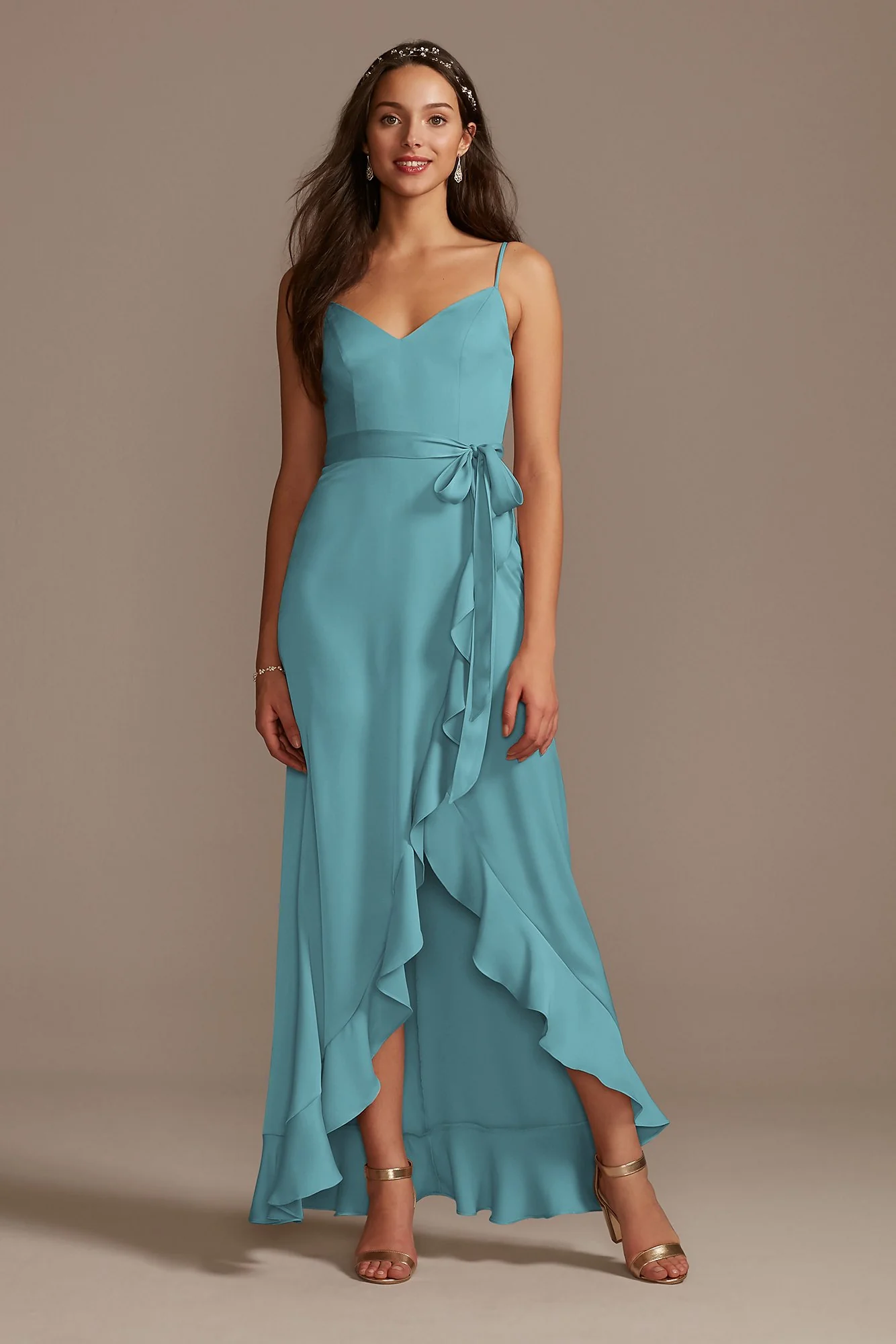Spaghetti Strap Crepe Ruffle Dress - Image 67