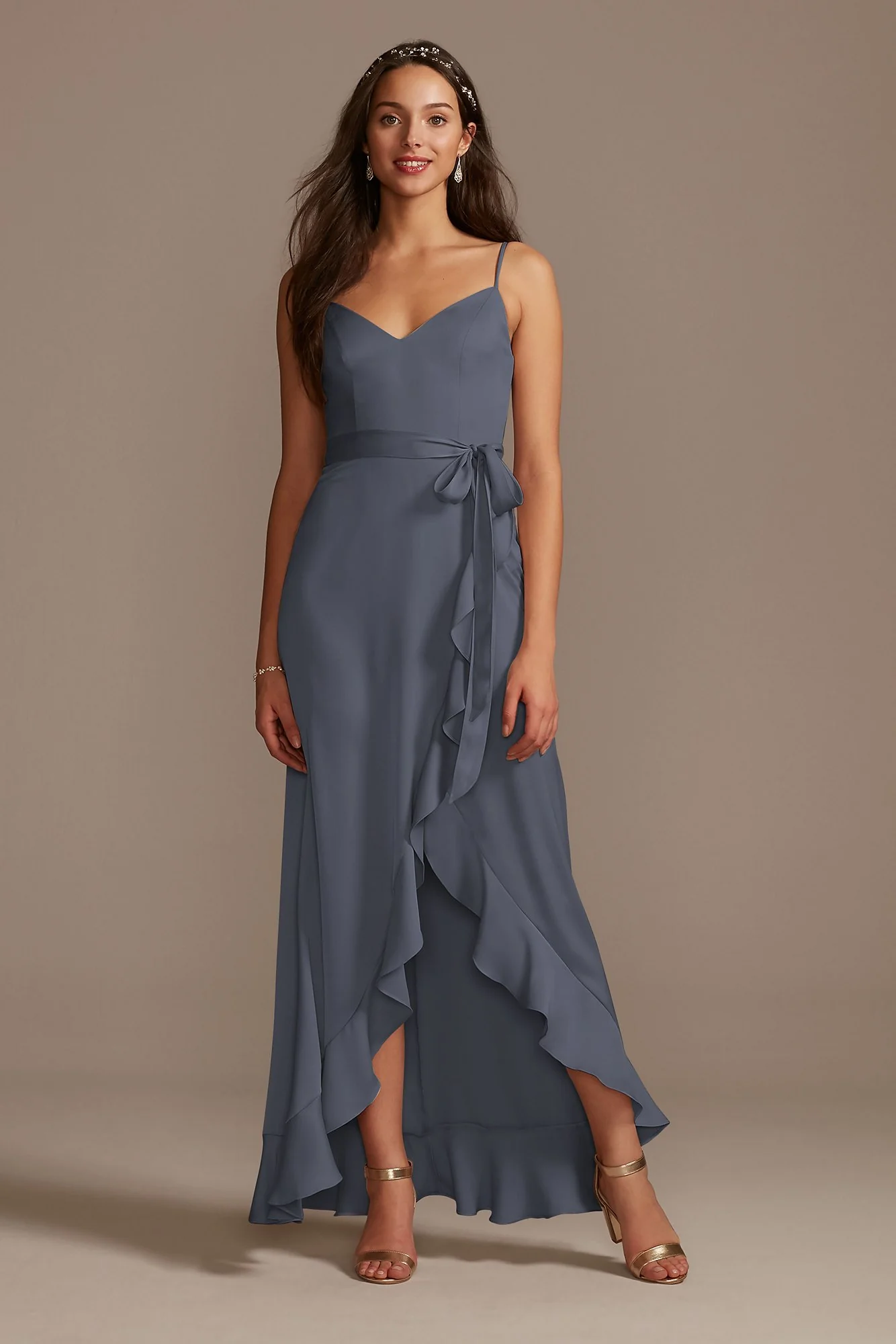 Spaghetti Strap Crepe Ruffle Dress - Image 73