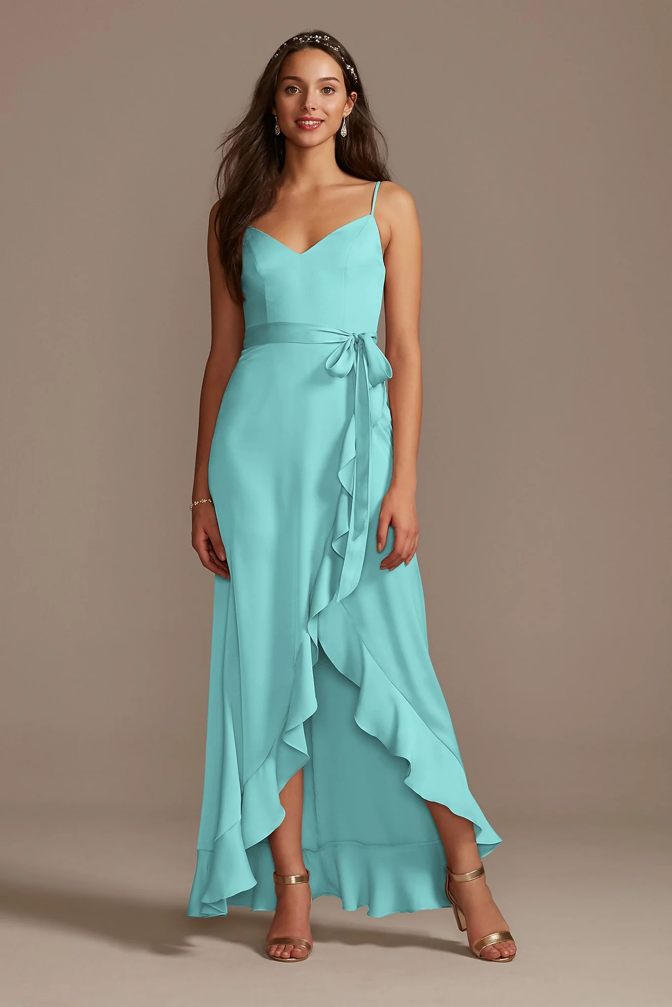 Spaghetti Strap Crepe Ruffle Dress - Image 83