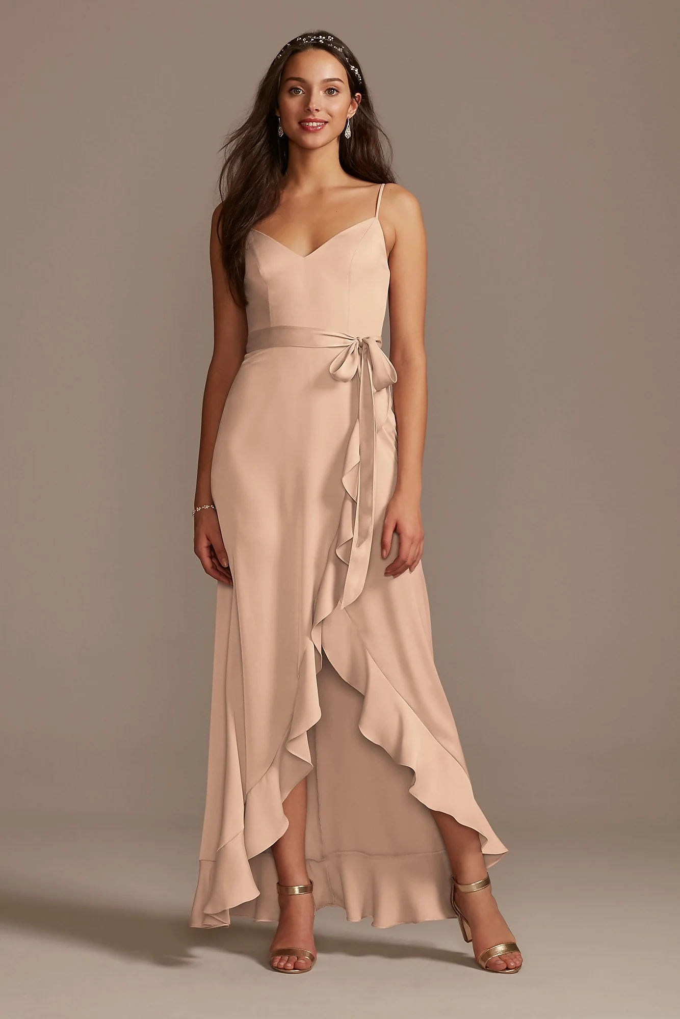 Spaghetti Strap Crepe Ruffle Dress - Image 84