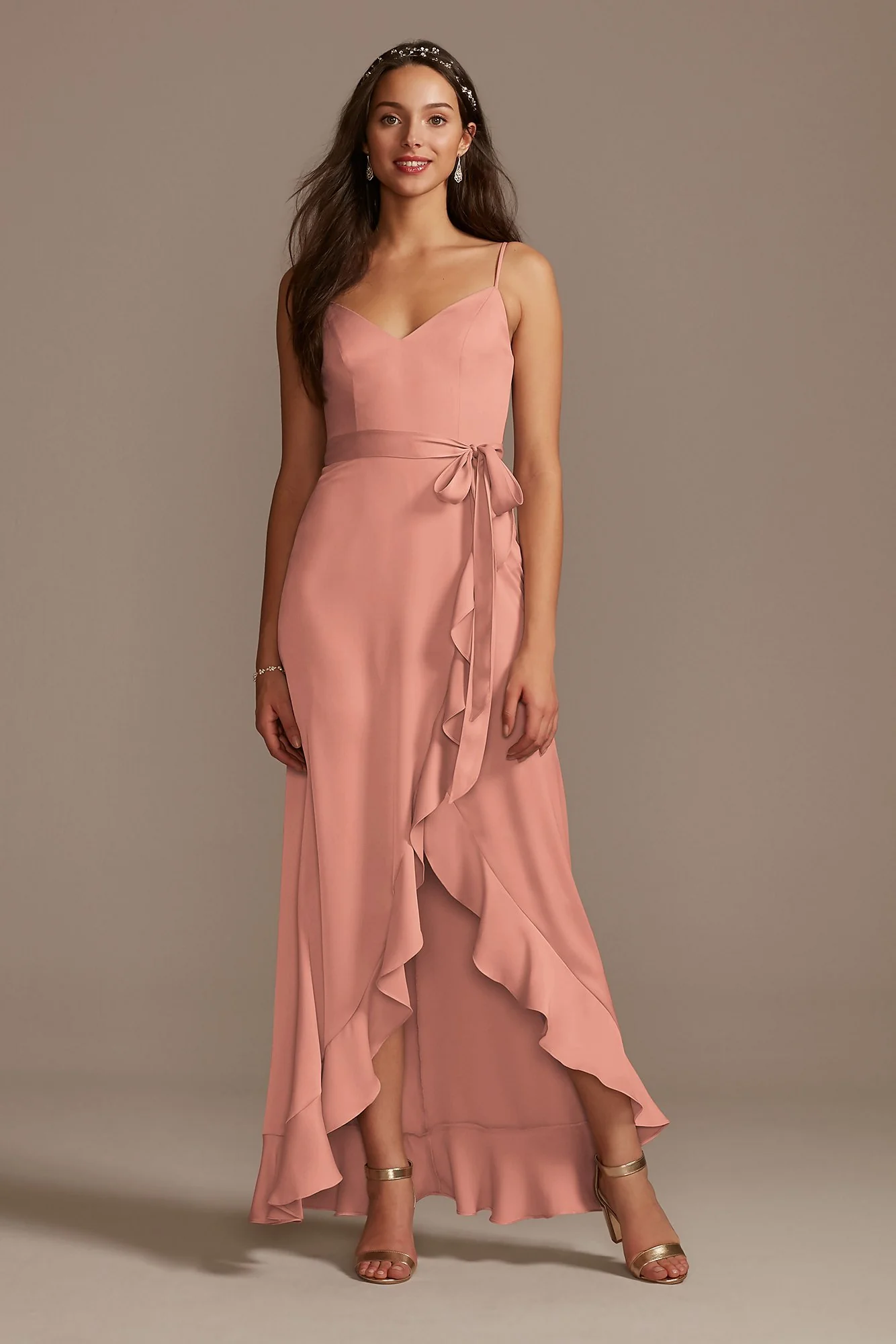 Spaghetti Strap Crepe Ruffle Dress - Image 88