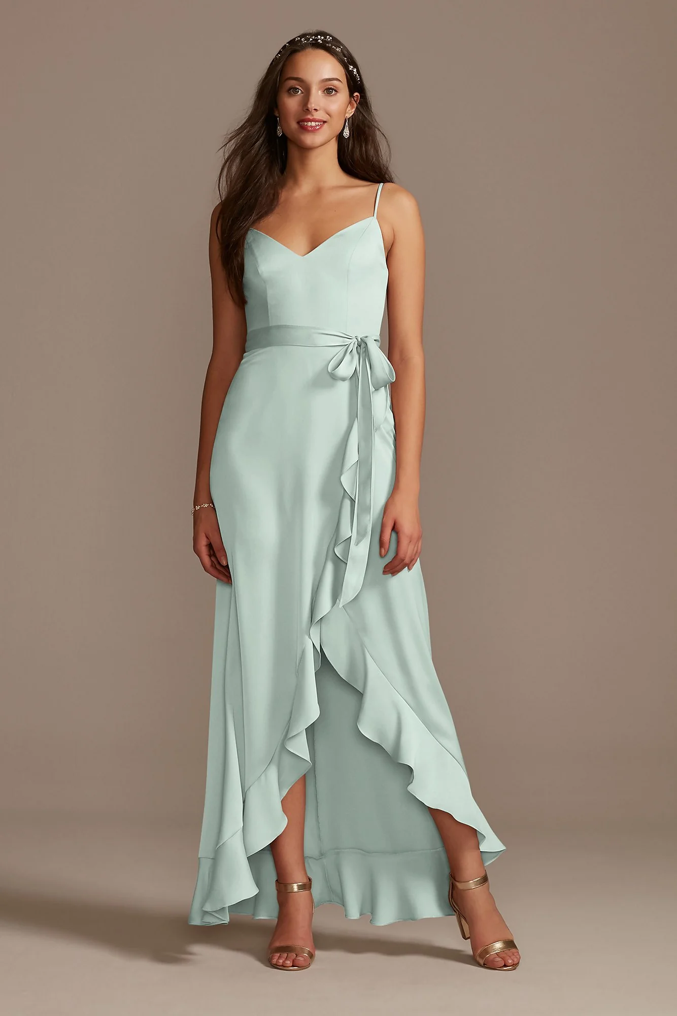 Spaghetti Strap Crepe Ruffle Dress - Image 89